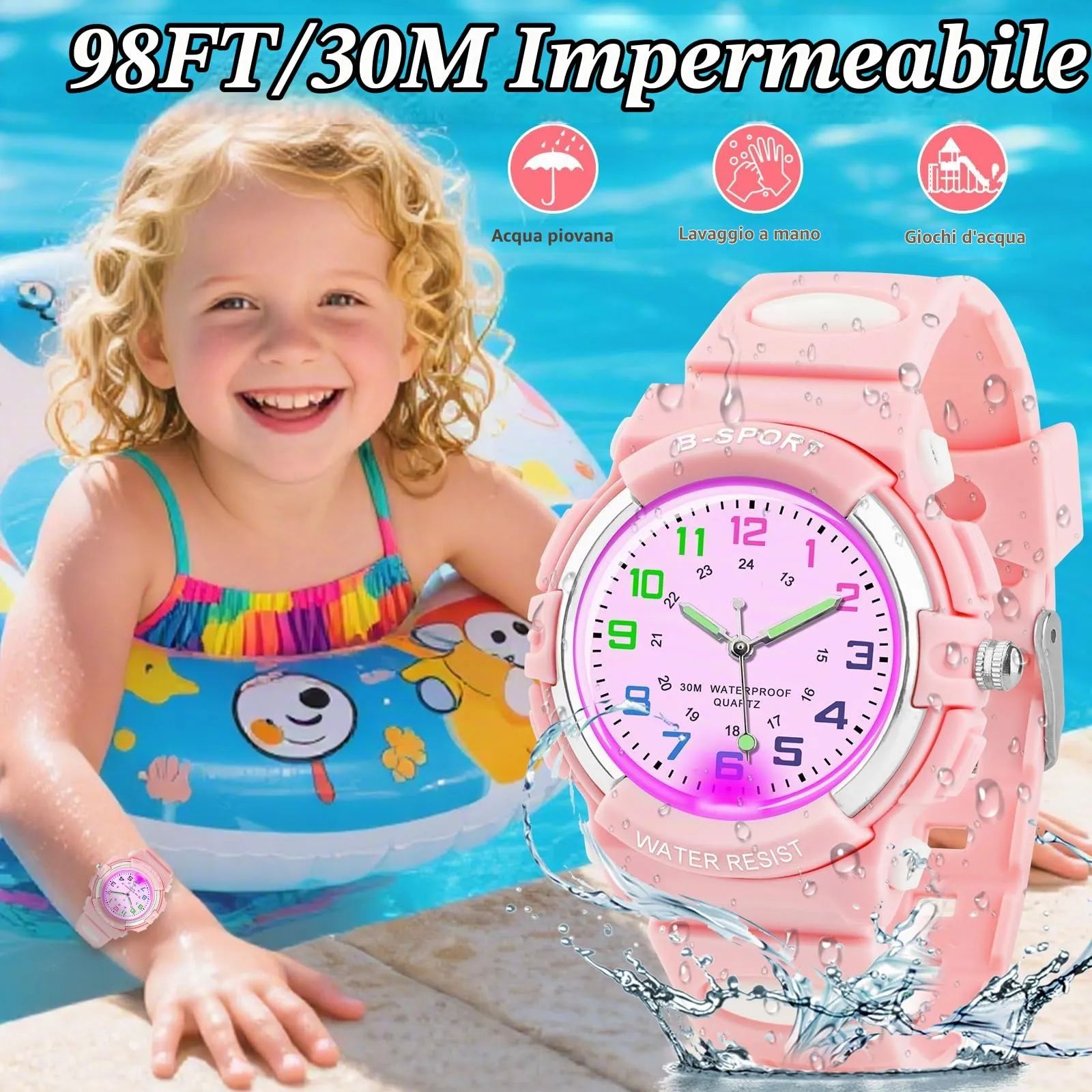 GUUMUXIN Orologio Analogico per Bambini 5-14 Anni, Luci Colorate, Impermeabile 30m, TPU - immagine 3