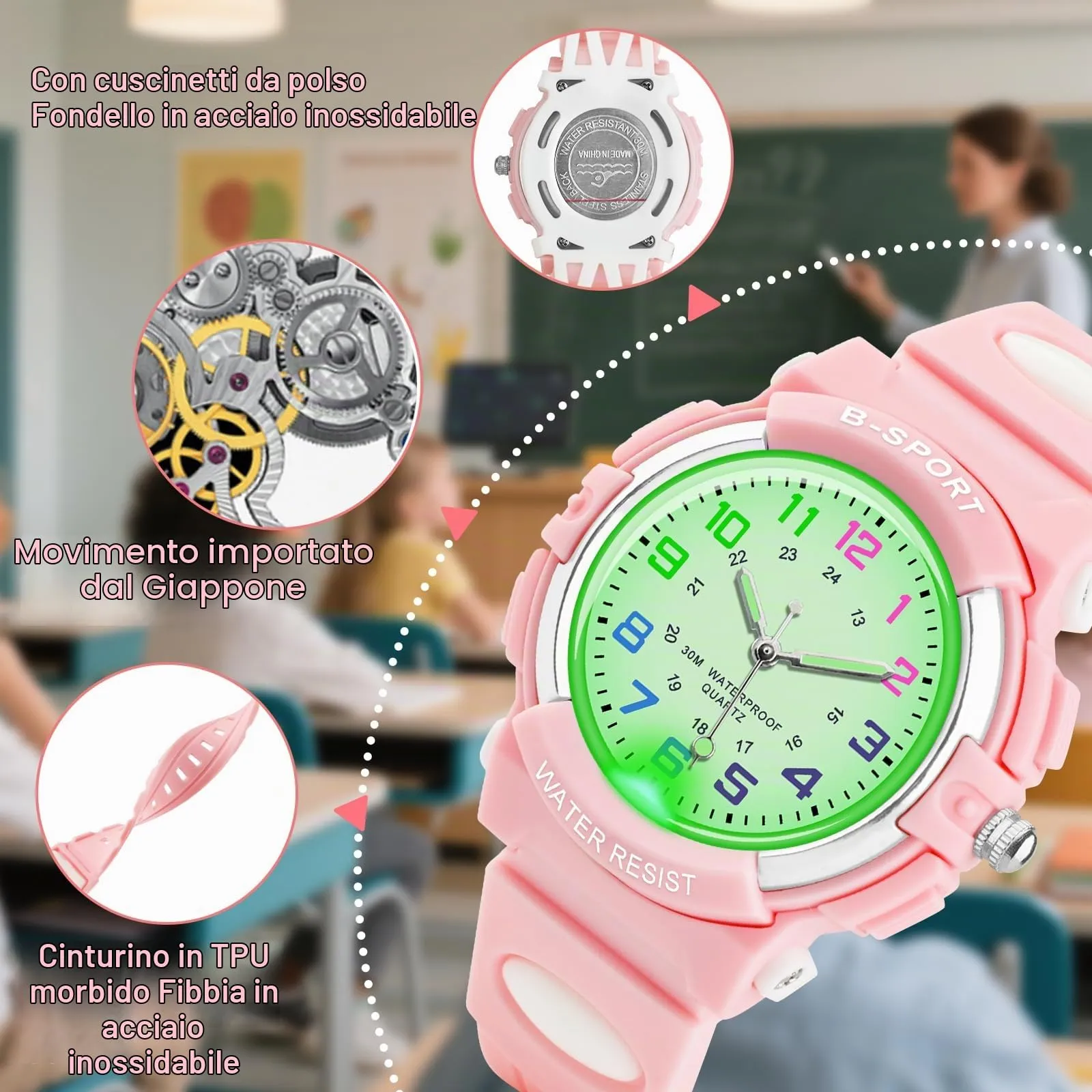 GUUMUXIN Orologio Analogico per Bambini 5-14 Anni, Luci Colorate, Impermeabile 30m, TPU - immagine 4
