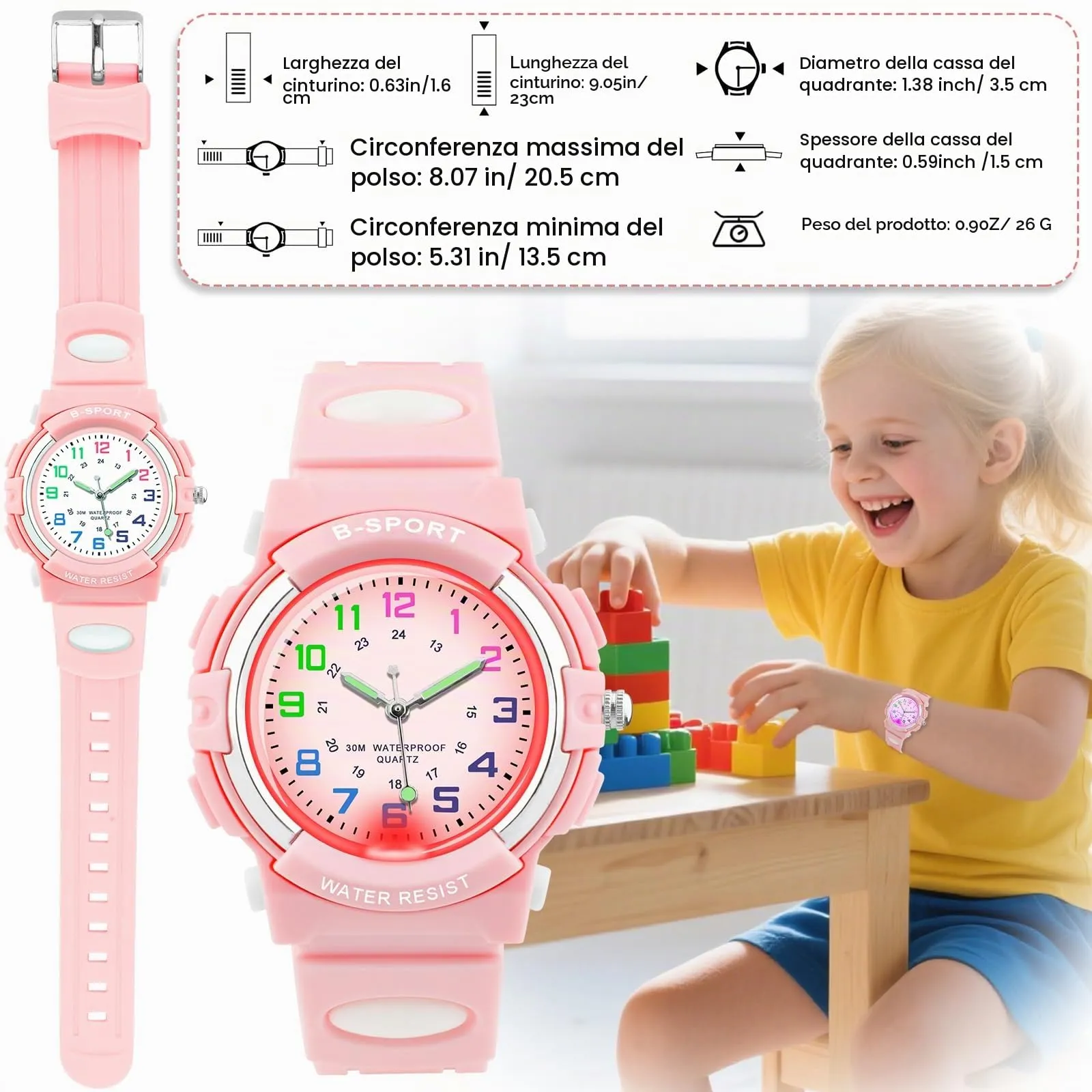 GUUMUXIN Orologio Analogico per Bambini 5-14 Anni, Luci Colorate, Impermeabile 30m, TPU - immagine 5