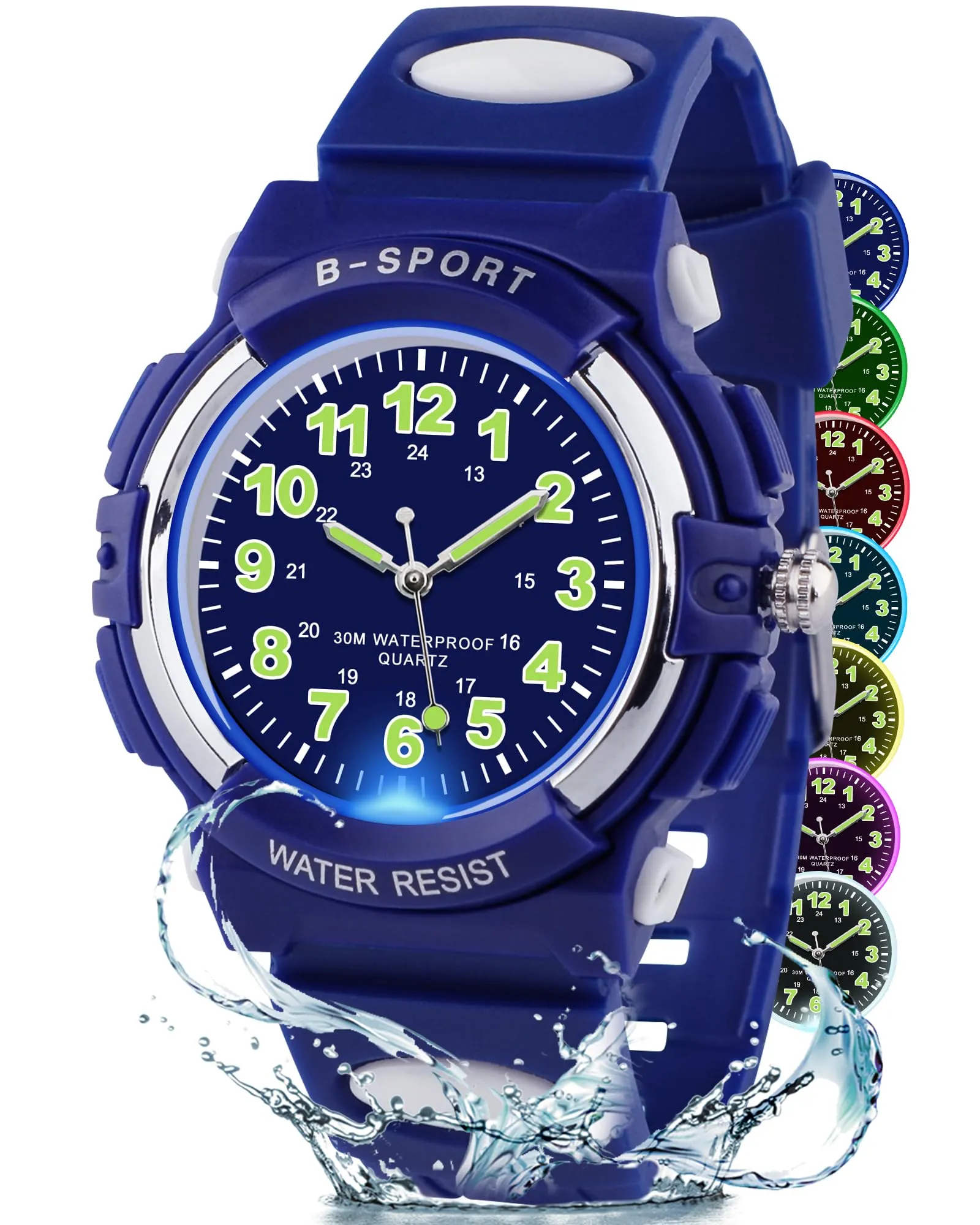 GUUMUXIN Orologio Analogico TPU per Bambini 5-14 Anni, Luci Colorate, Impermeabile 30m - immagine 1