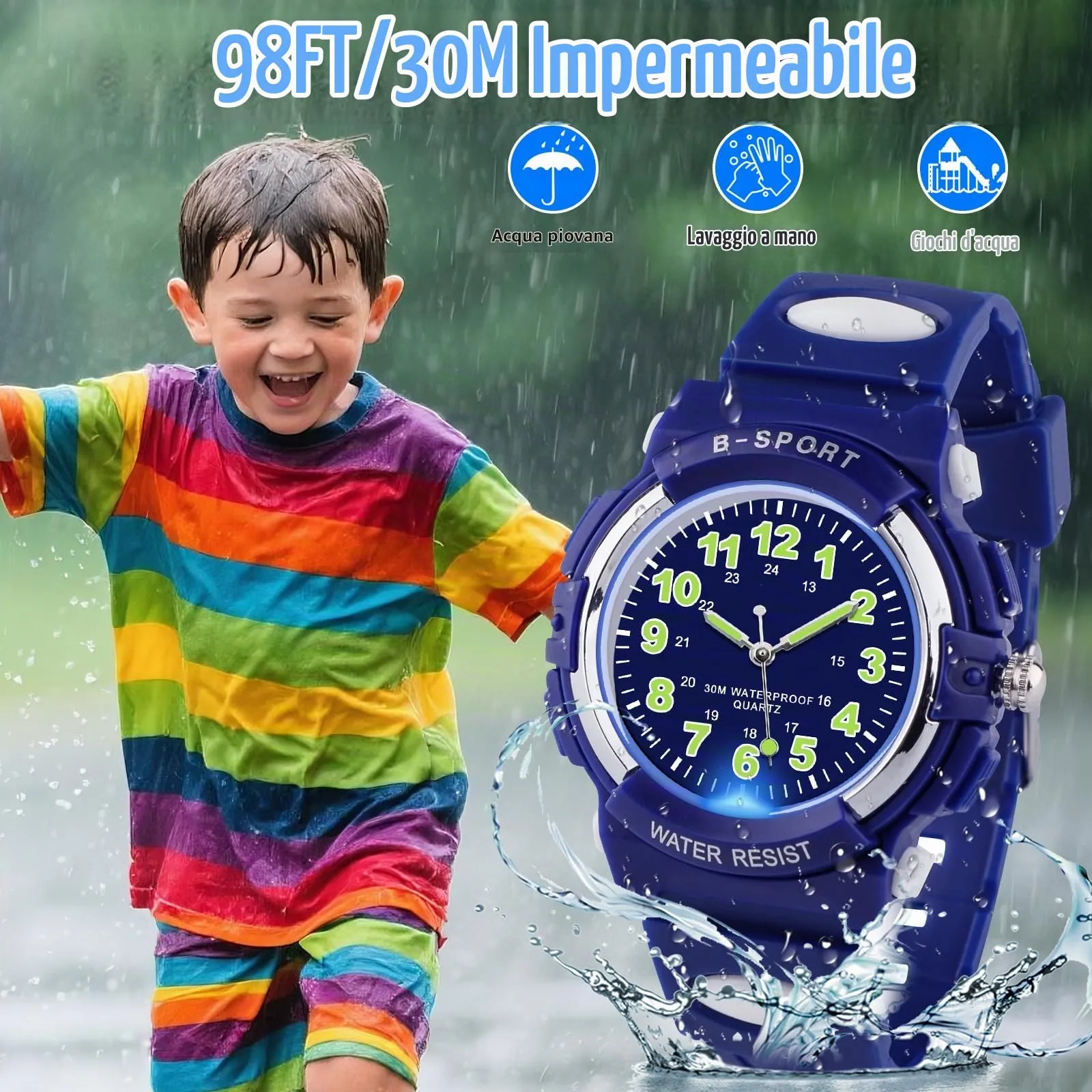 GUUMUXIN Orologio Analogico TPU per Bambini 5-14 Anni, Luci Colorate, Impermeabile 30m - immagine 3