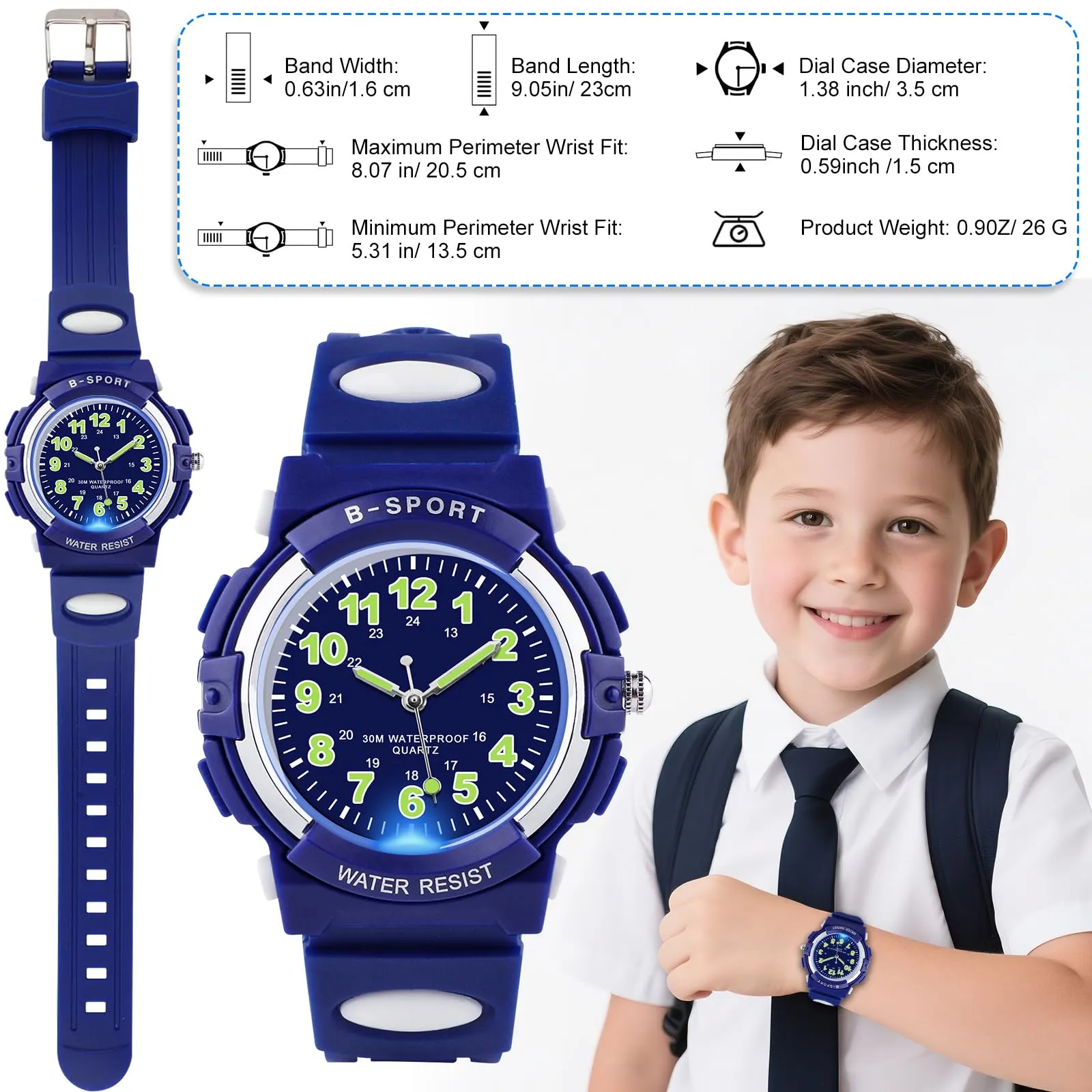 GUUMUXIN Orologio Analogico TPU per Bambini 5-14 Anni, Luci Colorate, Impermeabile 30m - immagine 5