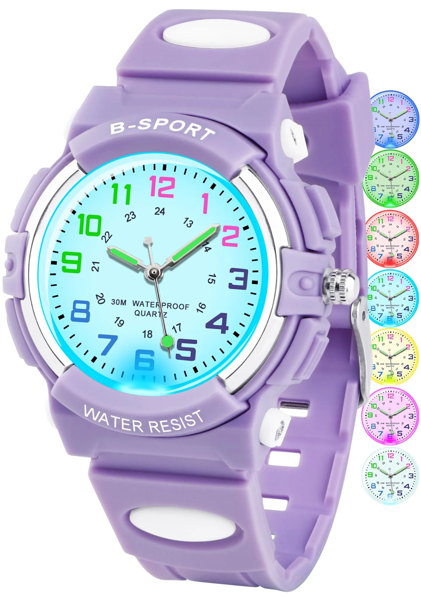 GUUMUXIN Orologio Analogico per Bambini 5-14 Anni, Luci Colorate, Impermeabile 30m, Cinturino TPU - immagine 1