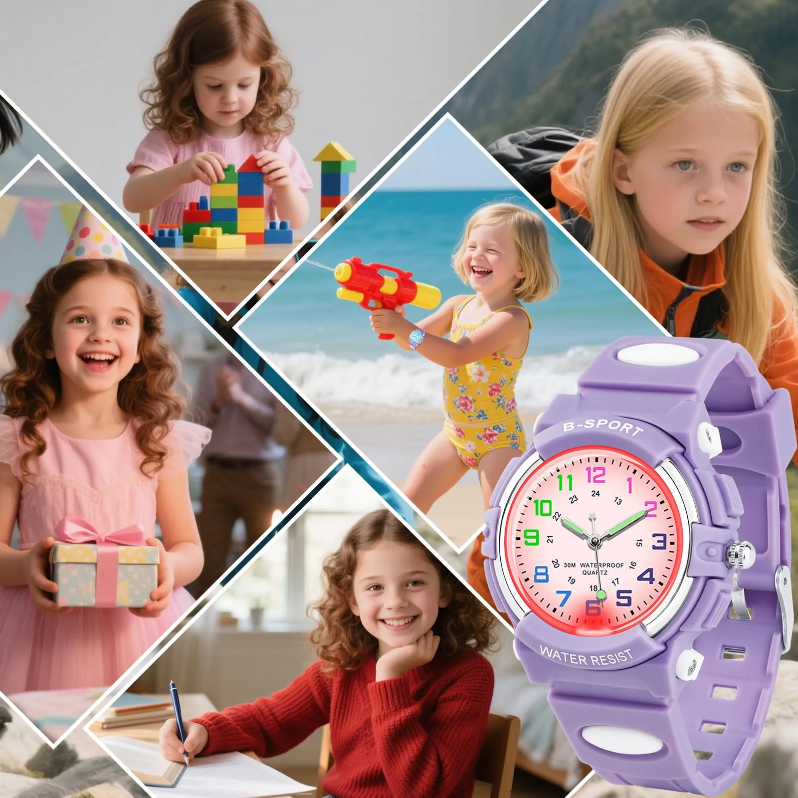 GUUMUXIN Orologio Analogico per Bambini 5-14 Anni, Luci Colorate, Impermeabile 30m, Cinturino TPU - immagine 6