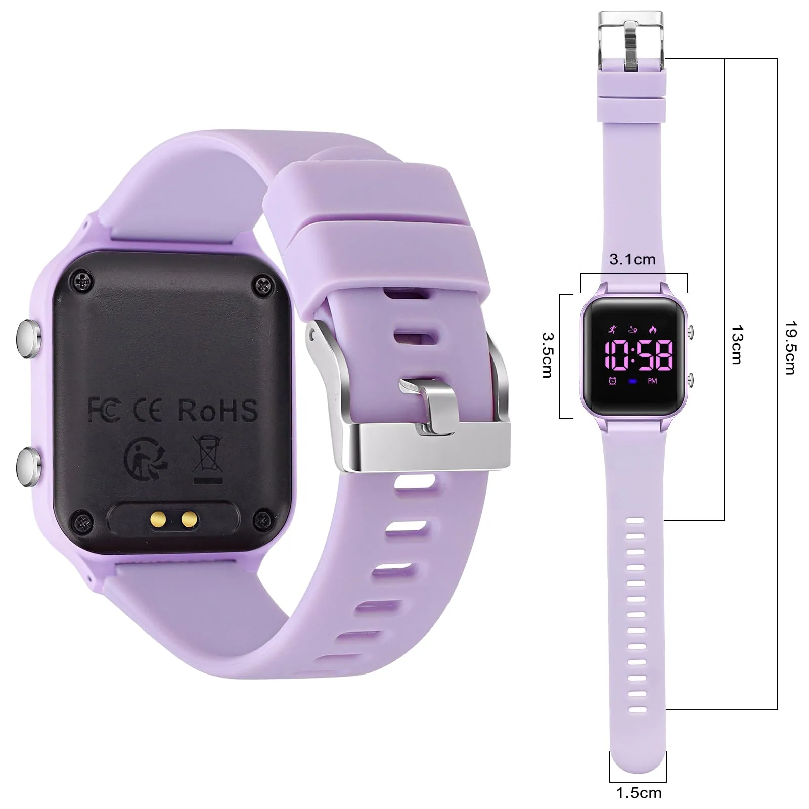 Timever Orologio Digitale per Bambini con Contapassi, Sveglia, Cronometro, Luce e Data - Cinturino in Silicone - immagine 2