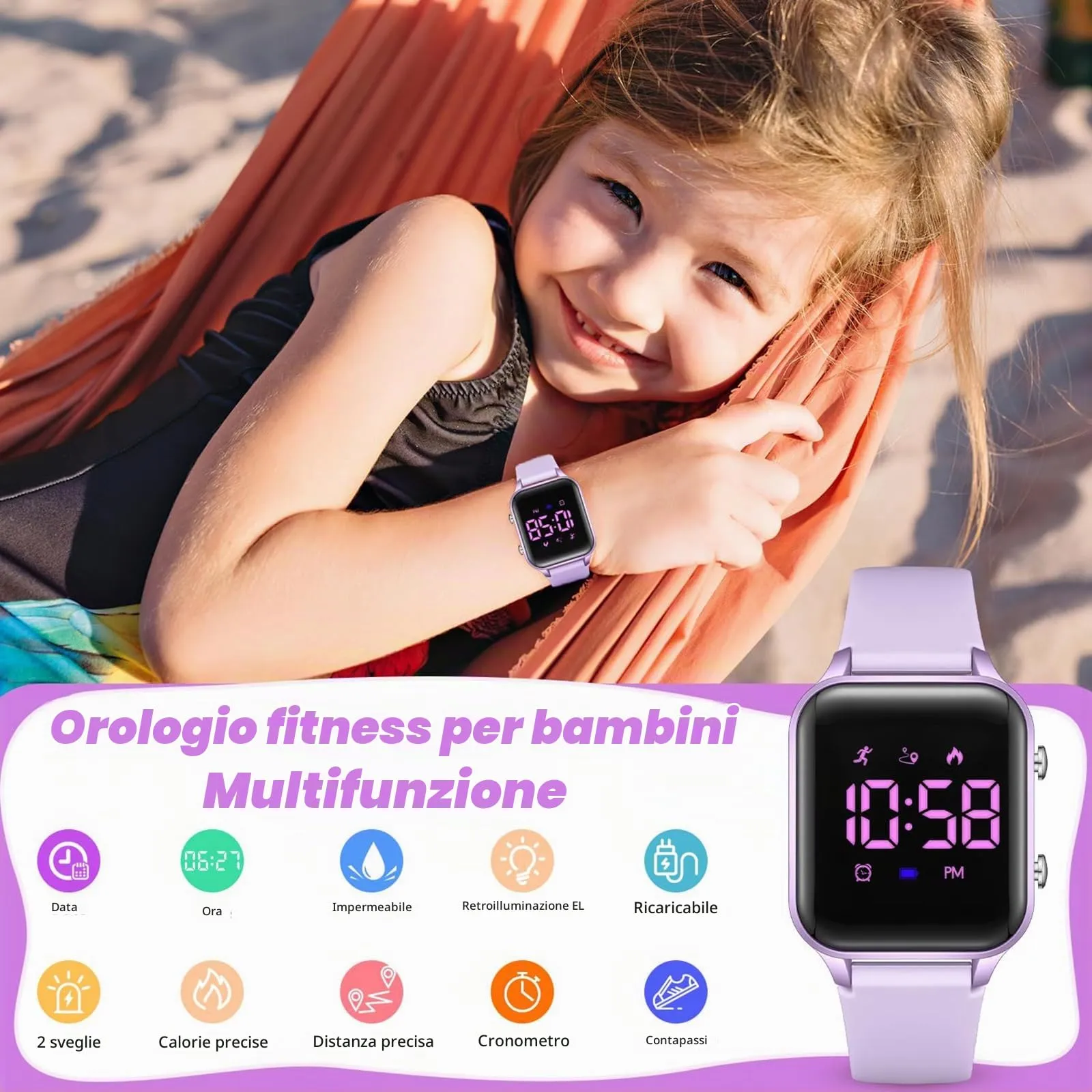Timever Orologio Digitale per Bambini con Contapassi, Sveglia, Cronometro, Luce e Data - Cinturino in Silicone - immagine 5