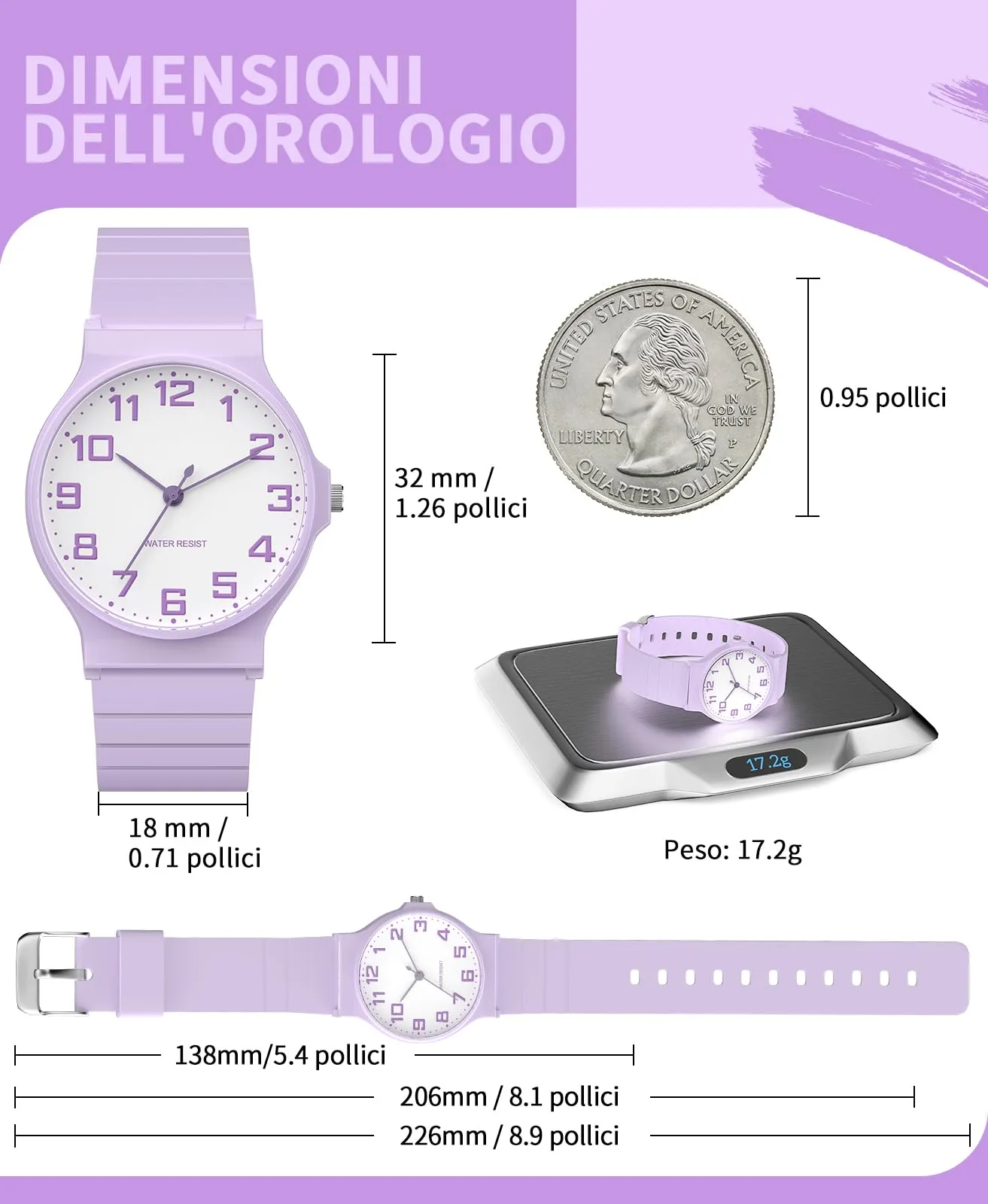 TENOCK Orologio Analogico per Bambini TEN-1010L, Impermeabile 3ATM, Cinturino in Silicone, 5-15 Anni - immagine 4