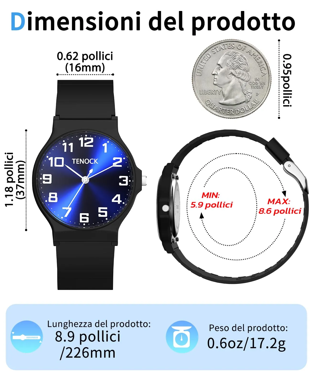 TENOCK Orologio Analogico per Bambini TEN-1010L, Impermeabile 3ATM, Cinturino in Silicone - immagine 4