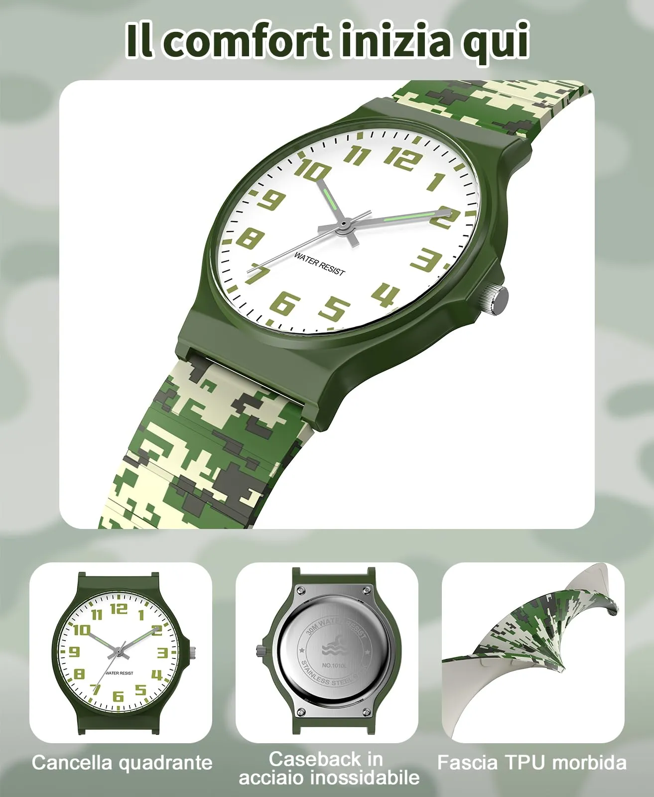 TENOCK Orologio analogico per bambini TEN-1010L, Impermeabile 3ATM, Cinturino in silicone, 5-15 anni - immagine 2