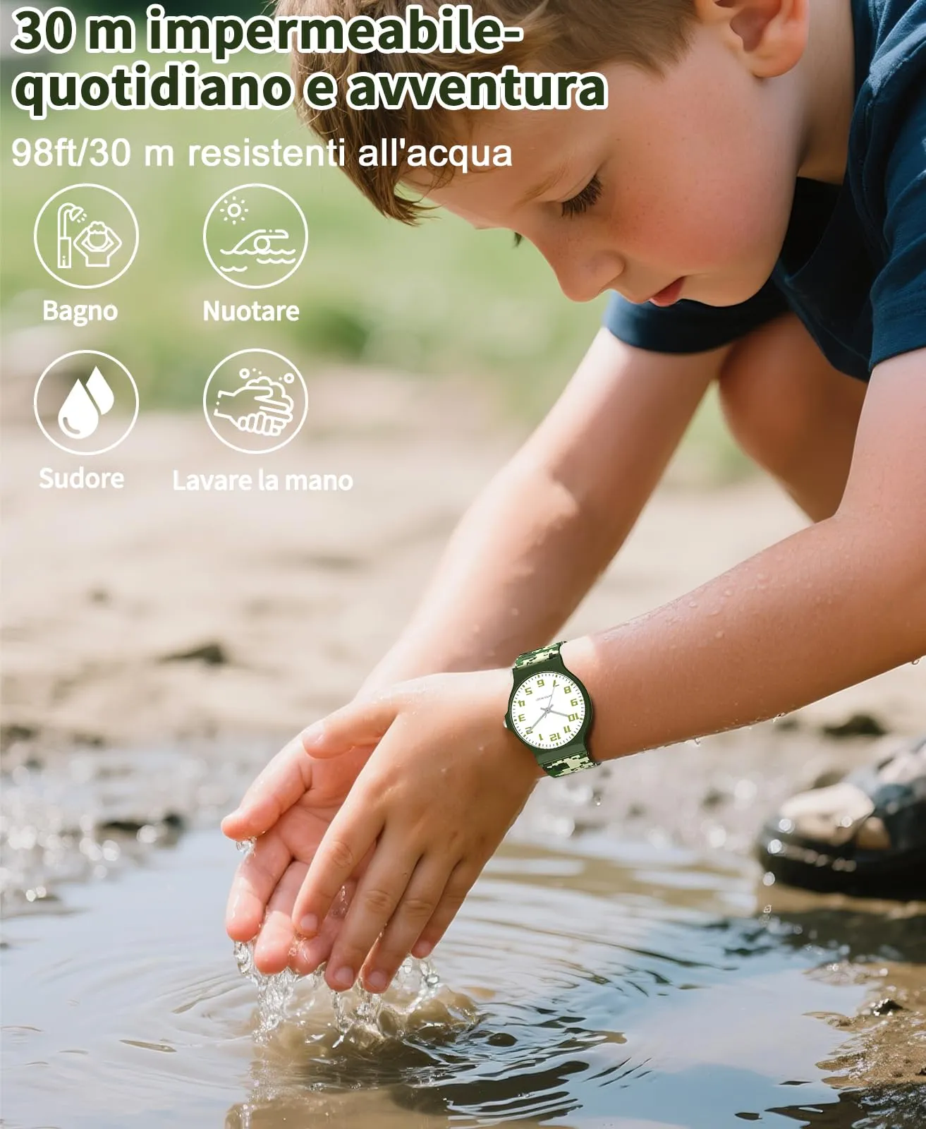 TENOCK Orologio analogico per bambini TEN-1010L, Impermeabile 3ATM, Cinturino in silicone, 5-15 anni - immagine 5