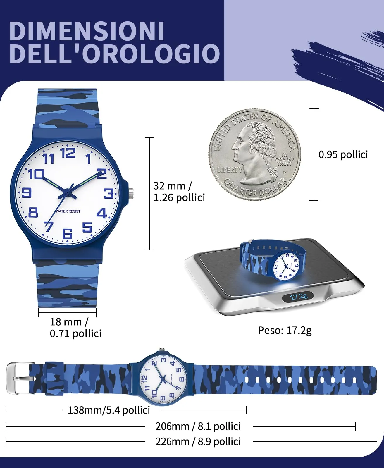 TENOCK Orologio Analogico per Bambini TEN-1010L, Impermeabile 3ATM, Cinturino in Silicone, 5-15 Anni - immagine 4