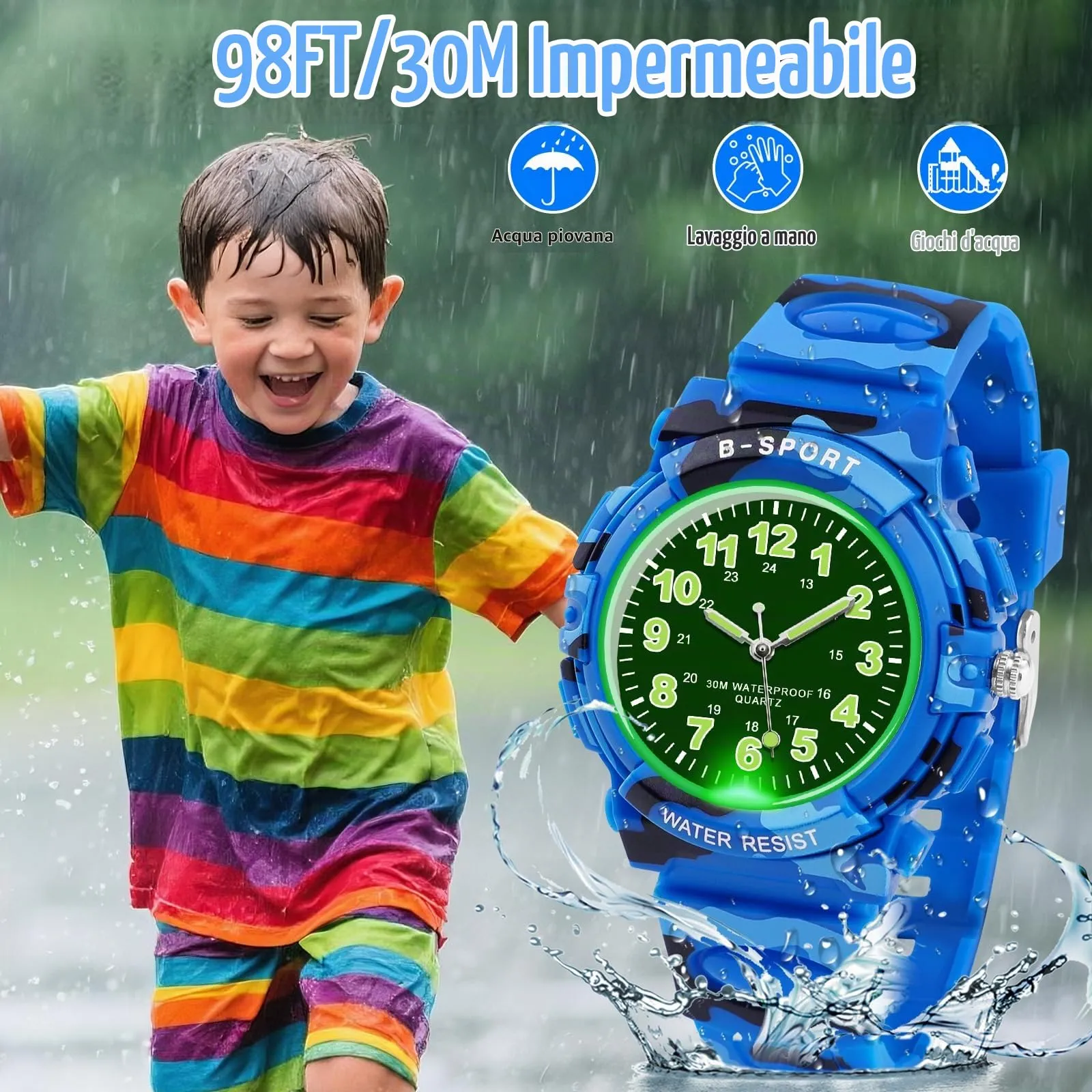 GUUMUXIN Orologio Analogico per Bambini 5-14 Anni, Luci Colorate, Impermeabile 30m, Cinturino TPU - immagine 3