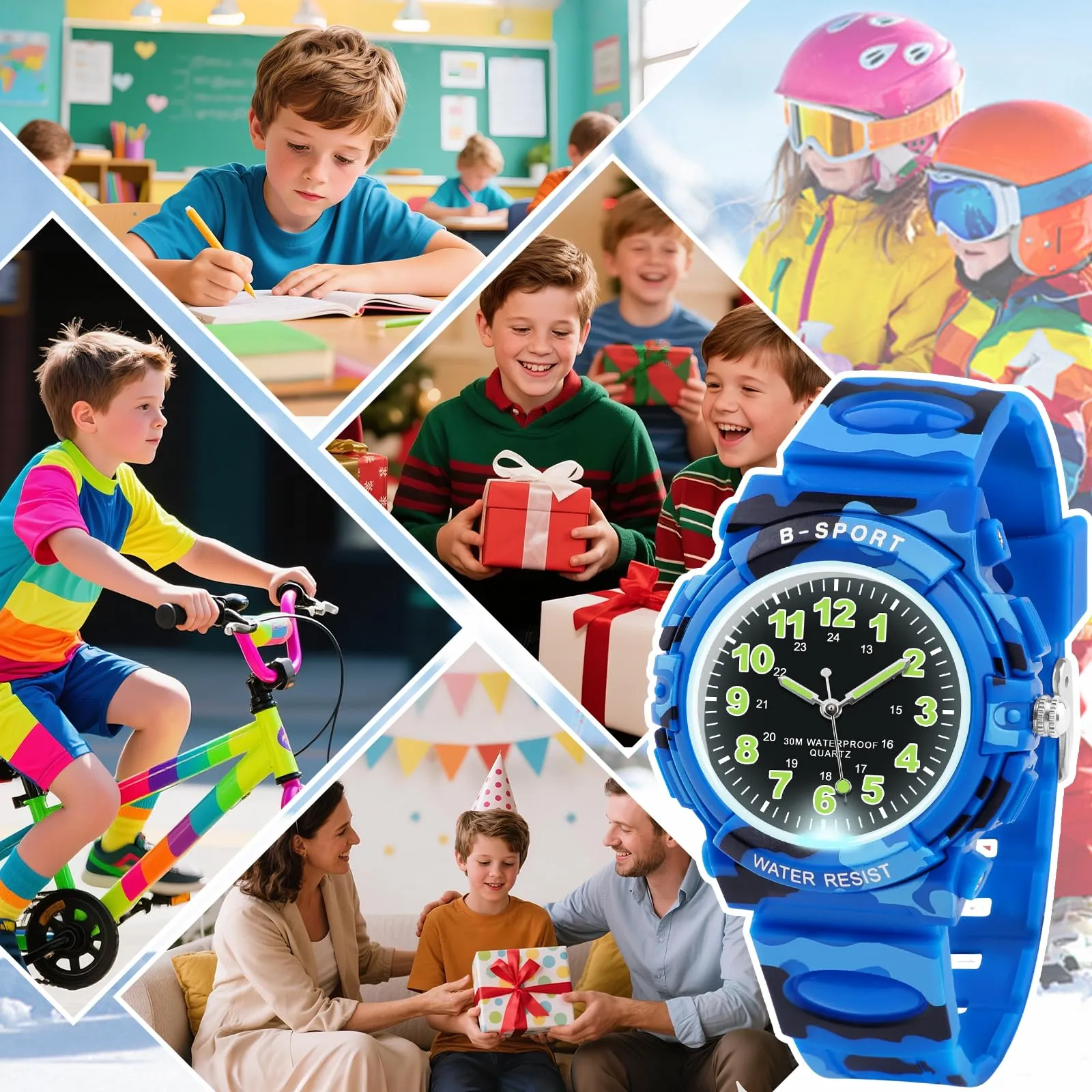 GUUMUXIN Orologio Analogico per Bambini 5-14 Anni, Luci Colorate, Impermeabile 30m, Cinturino TPU - immagine 6