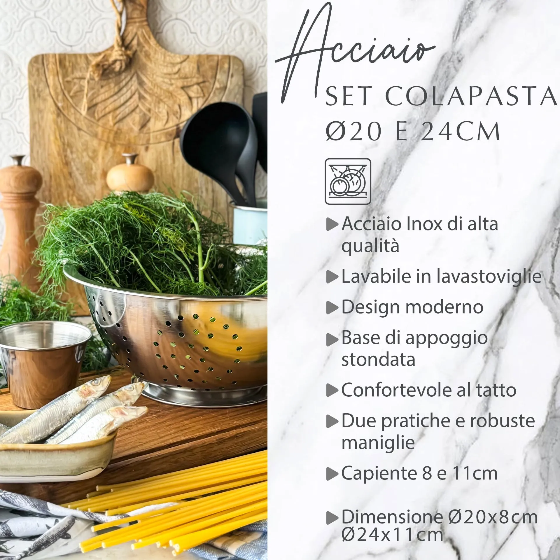 Fackelmann Set Scolapasta 20 e 24 cm in Acciaio Inossidabile - immagine 3