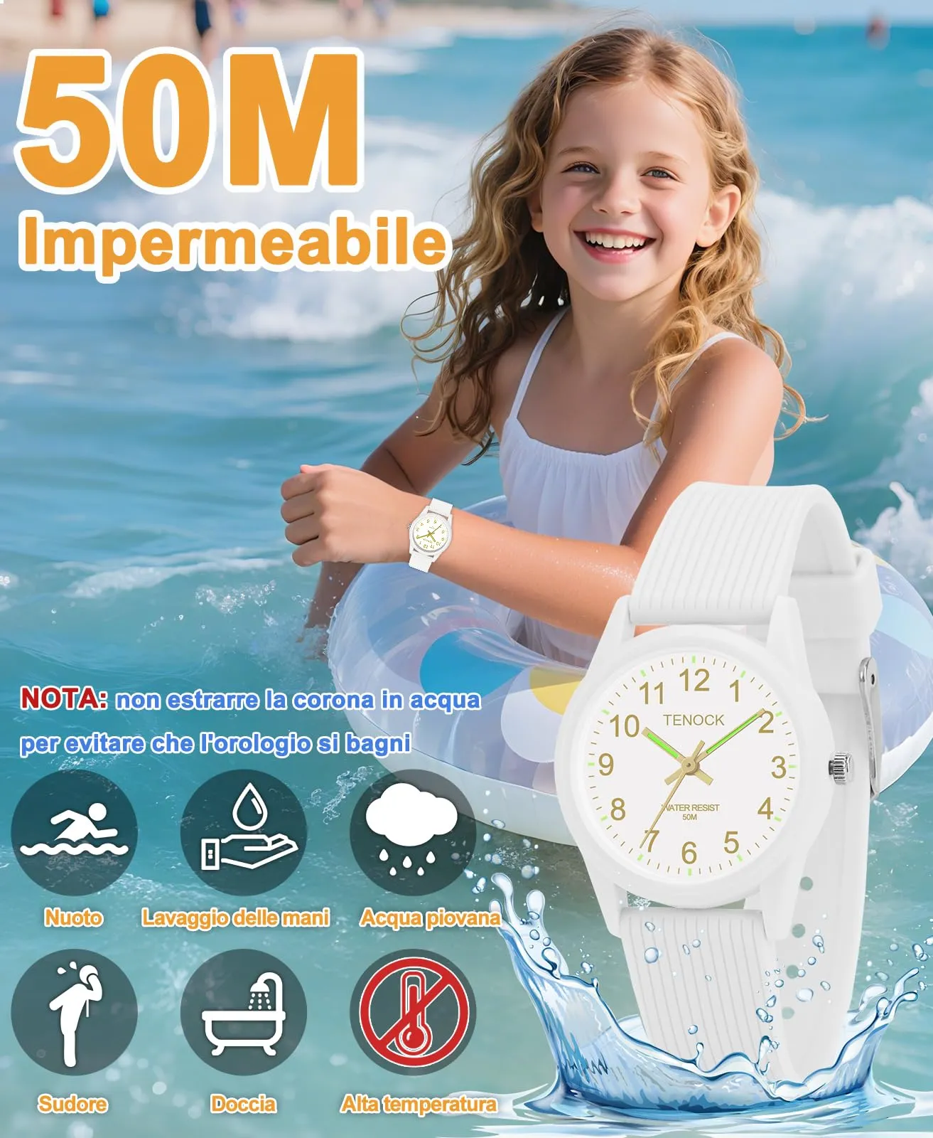 TENOCK Orologio Analogico per Bambini, 50M Impermeabile, per Età 4-12 Anni - immagine 2
