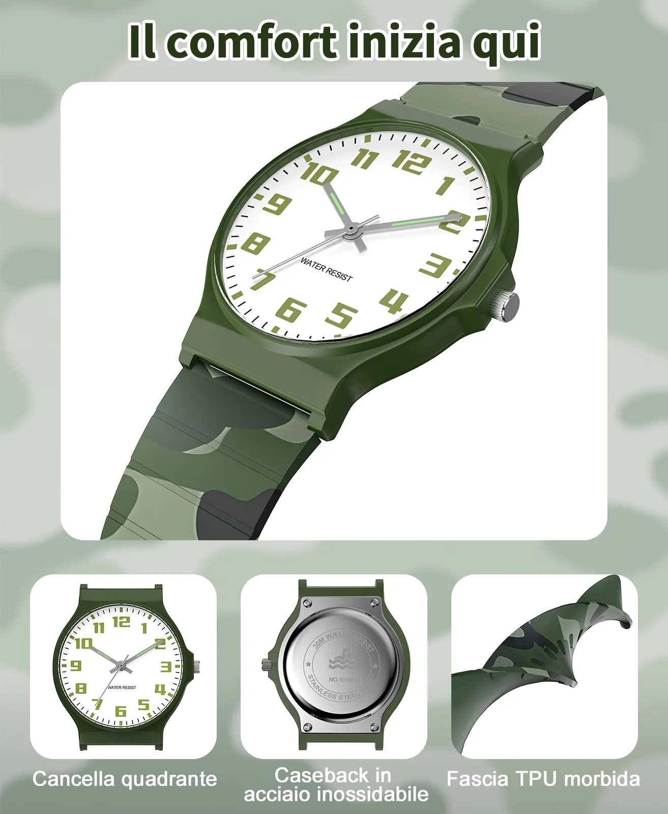 TENOCK Orologio Analogico per Bambini 5-15 Anni, Impermeabile 3ATM, Cinturino in Silicone, TEN-1010L - immagine 2