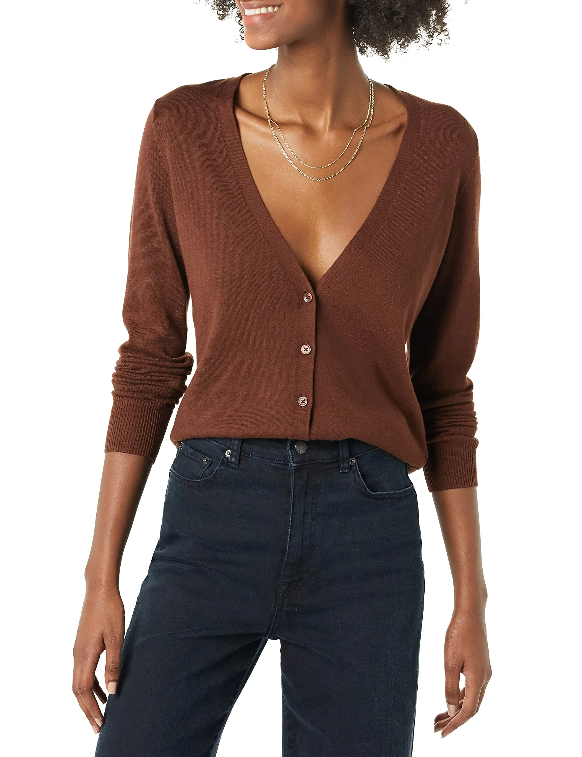 Amazon Essentials Felpa Cardigan Leggera Donna, Marrone, M - immagine 1
