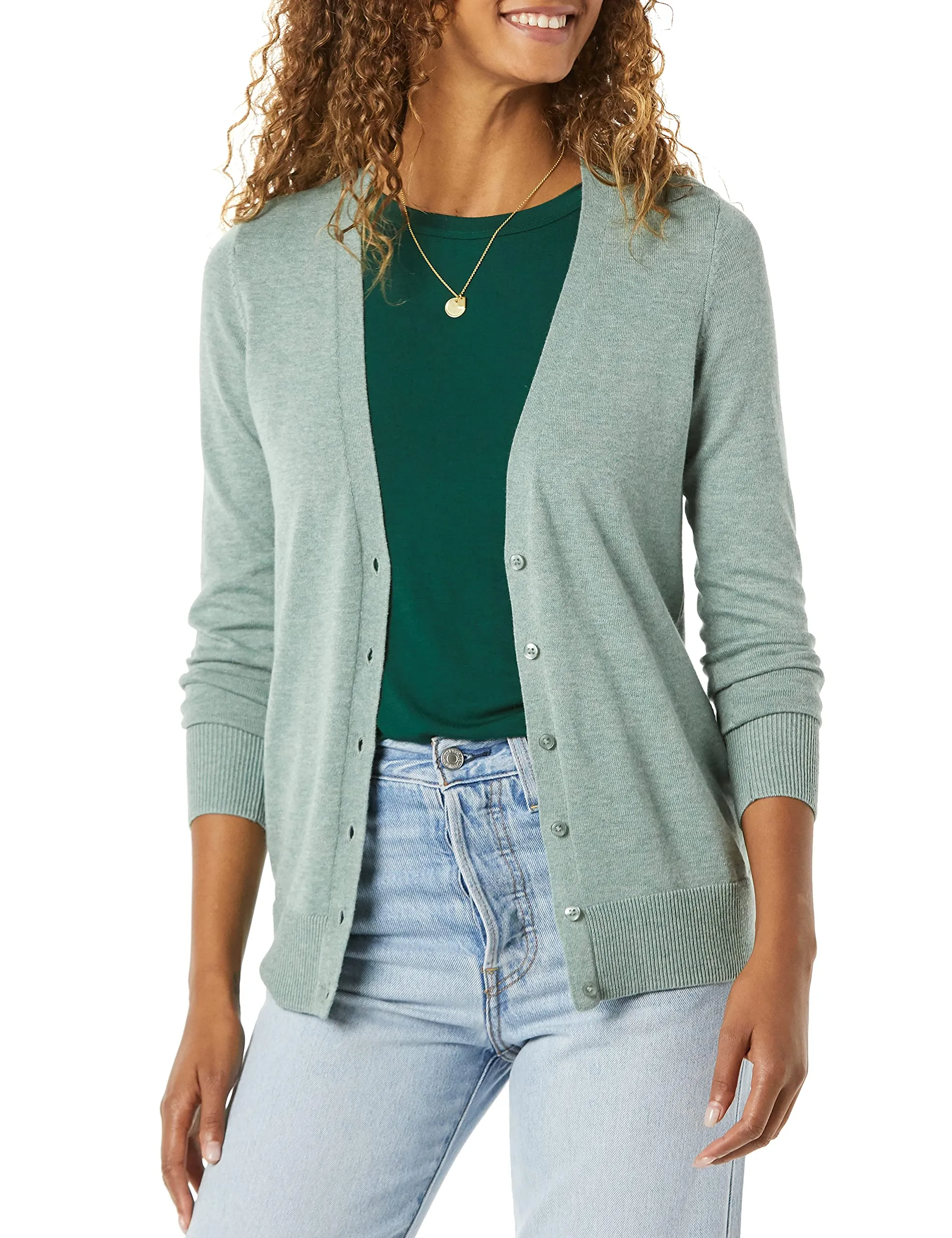 Amazon Essentials Felpa Cardigan Leggera Donna, Verde Salvia Puntinato, XL - immagine 1