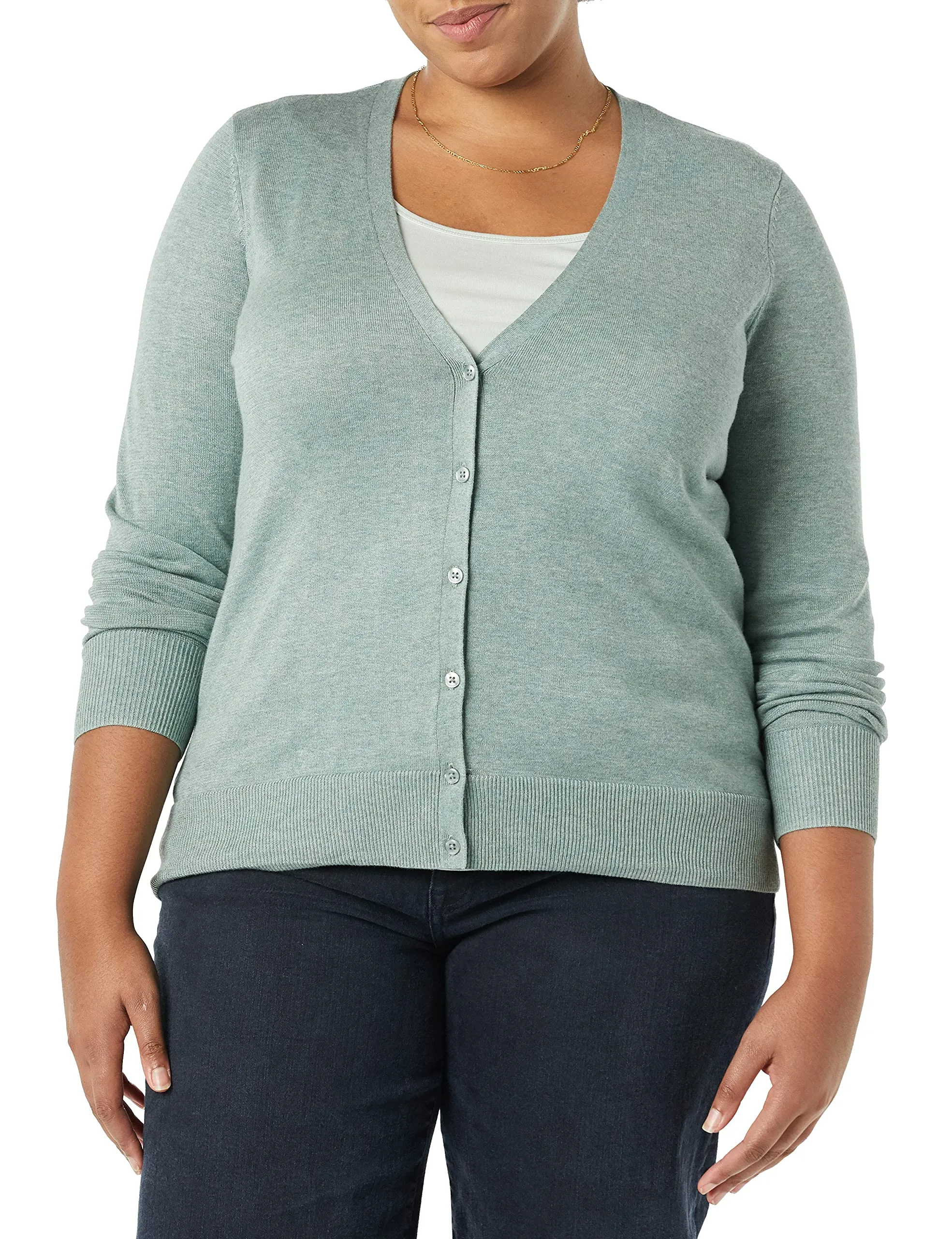 Amazon Essentials Felpa Cardigan Leggera Donna, Verde Salvia Puntinato, XL - immagine 5