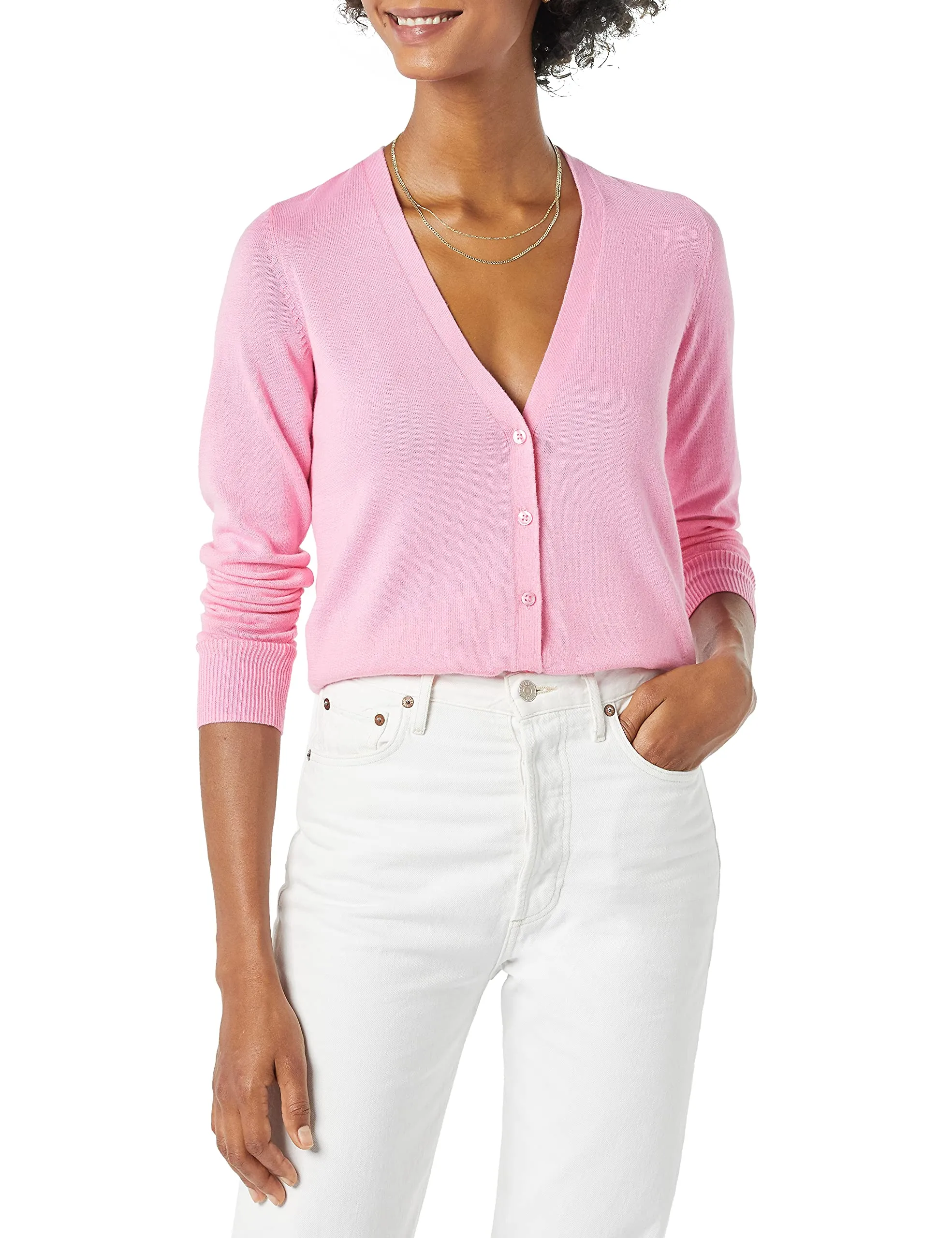 Amazon Essentials Felpa Cardigan Leggera Donna, Rosa, M - immagine 1