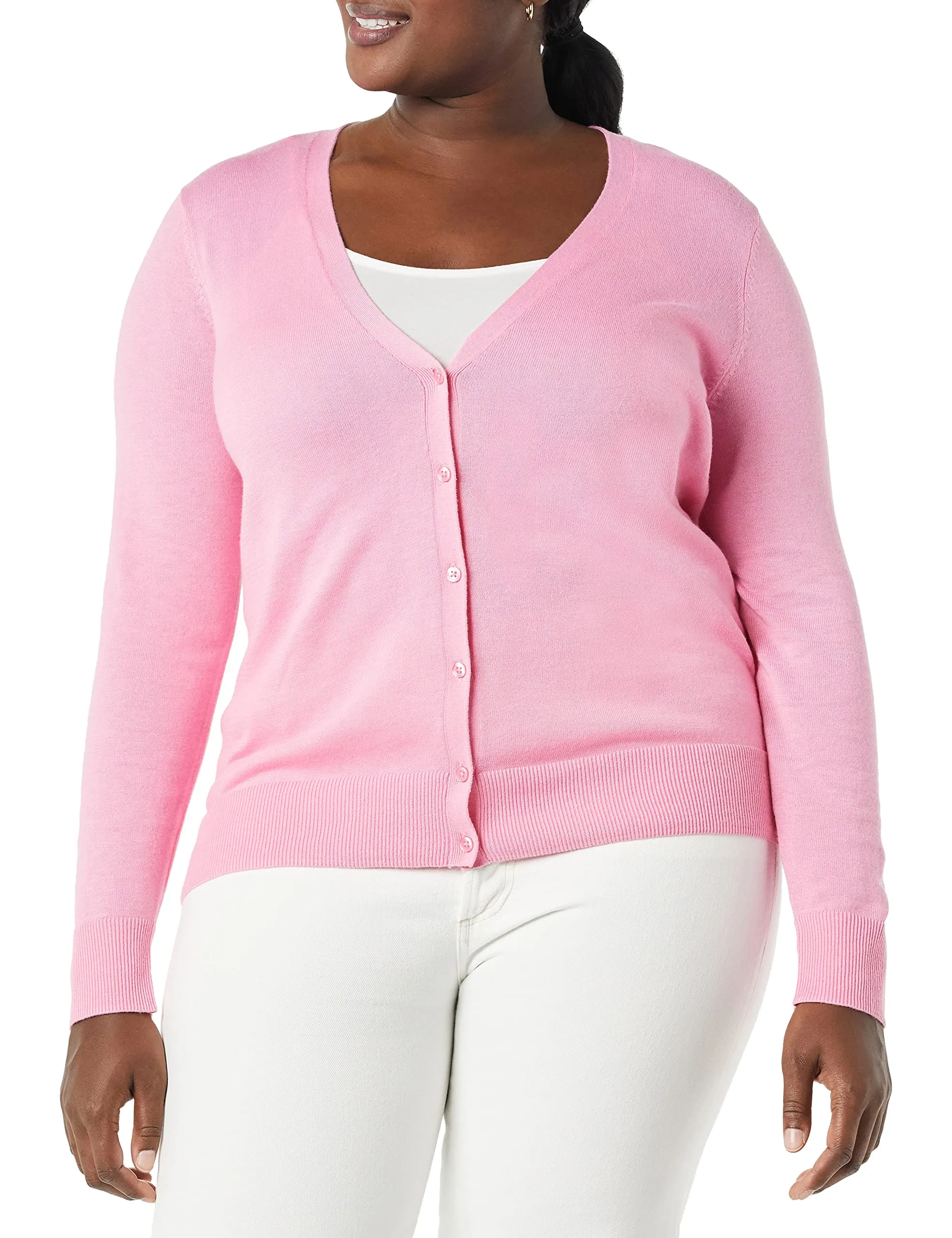 Amazon Essentials Felpa Cardigan Leggera Donna, Rosa, S - immagine 4