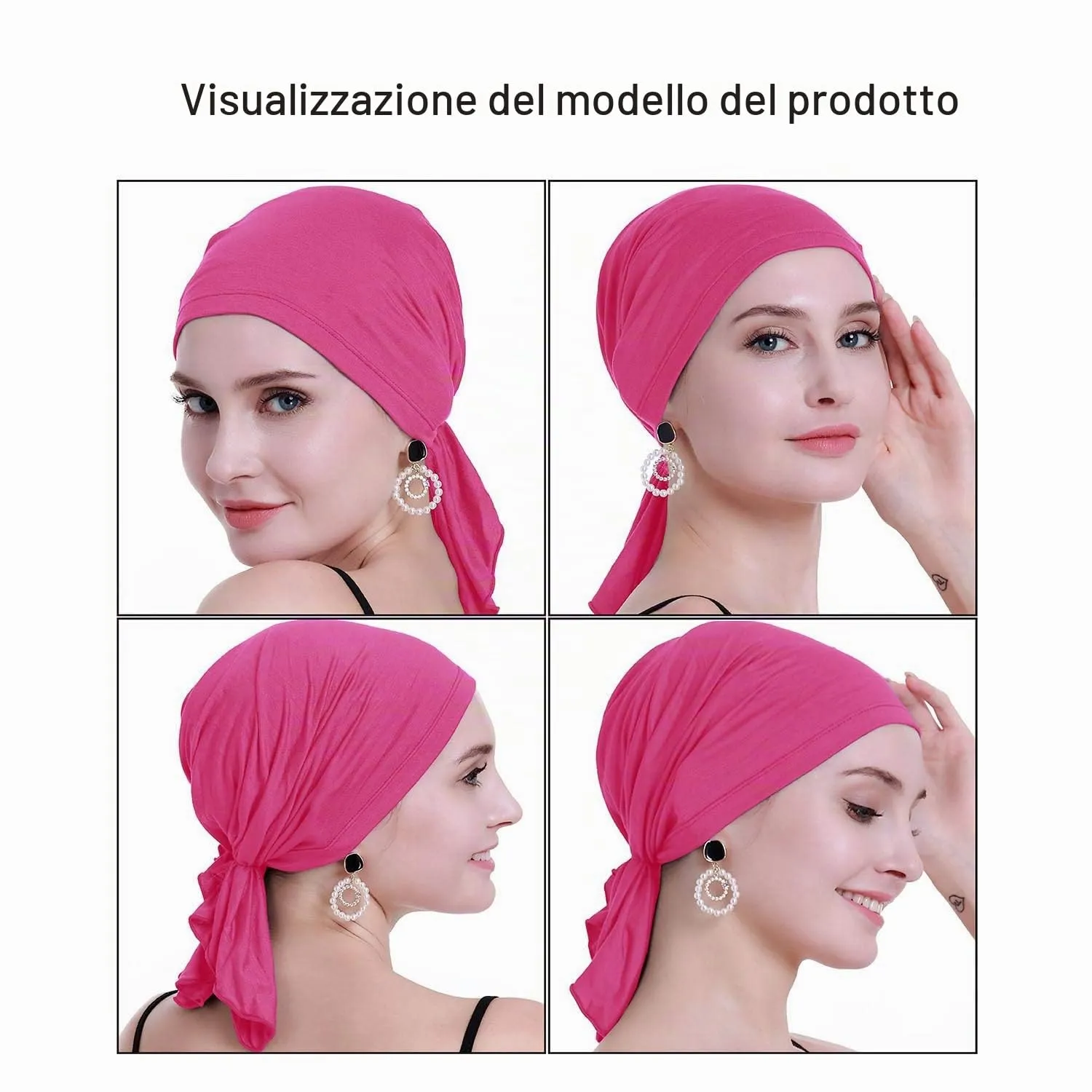 osvyo Copricapo in bambù per chemioterapia da donna, turbante per perdita di capelli, Rosa Luce, Taglia unica - immagine 2
