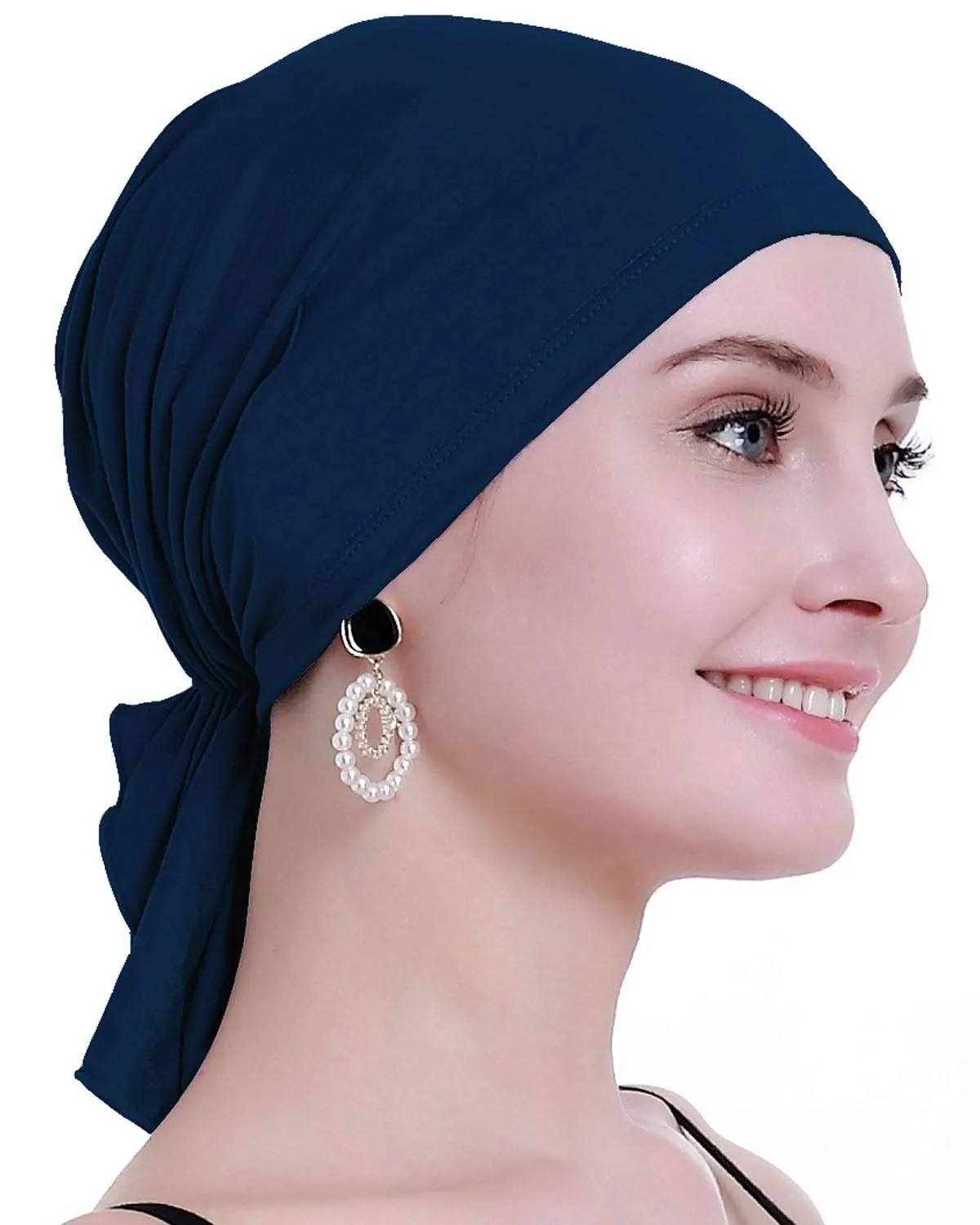 osvyo Copricapo in bambù per chemioterapia da donna, Turbante Bamboo Indigo Blu, Taglia unica - immagine 1