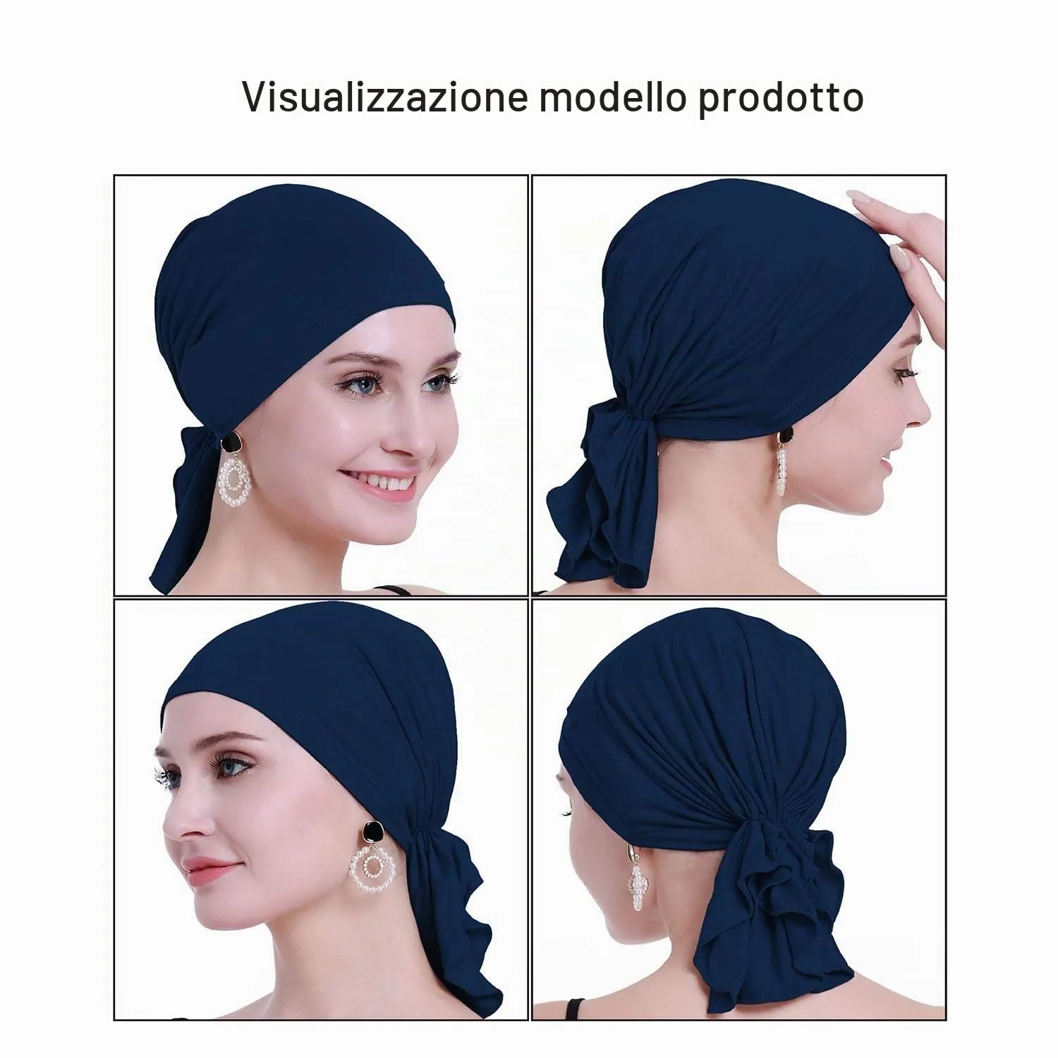 osvyo Copricapo in bambù per chemioterapia da donna, Turbante Bamboo Indigo Blu, Taglia unica - immagine 2