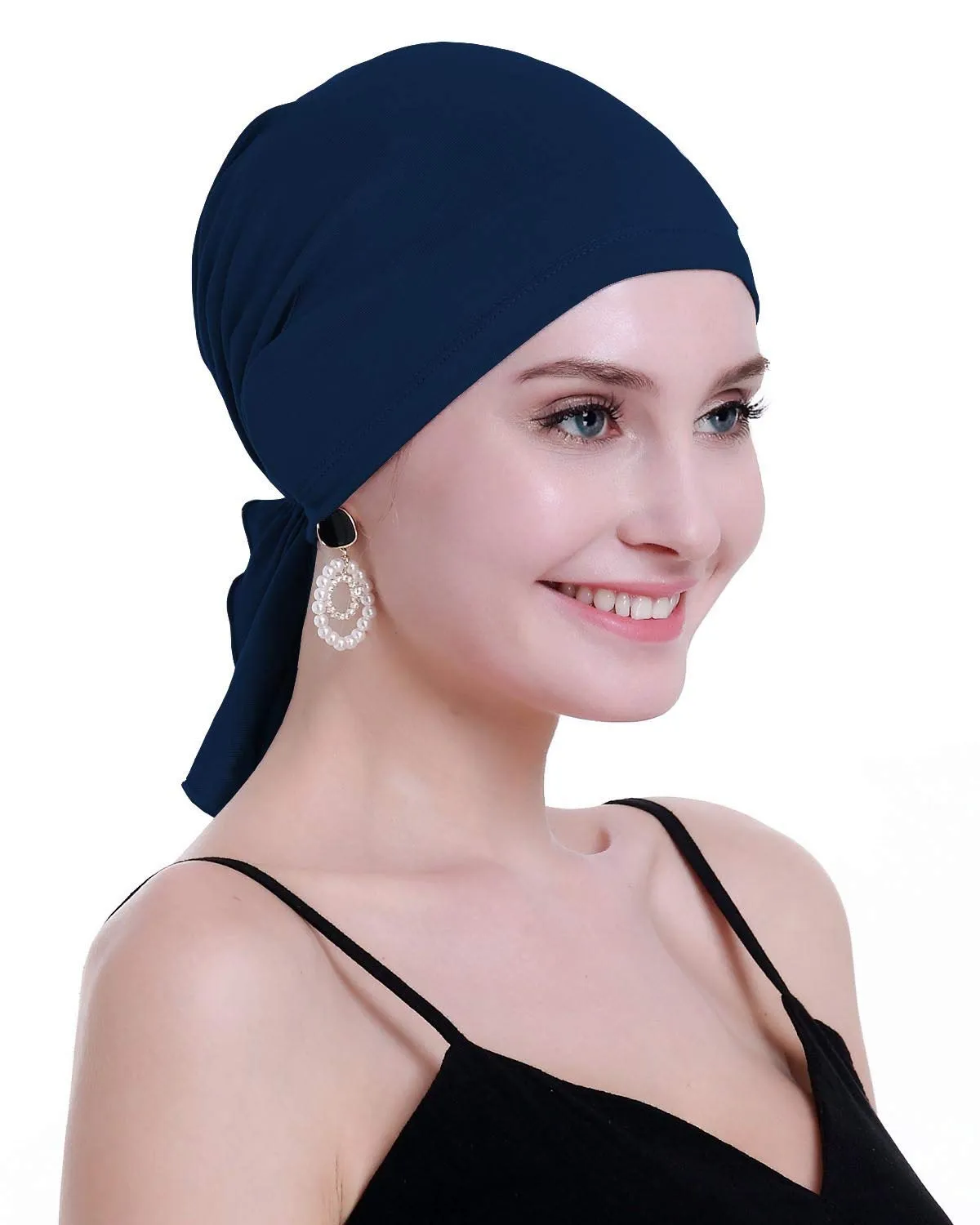 osvyo Copricapo in bambù per chemioterapia da donna, Turbante Bamboo Indigo Blu, Taglia unica - immagine 5