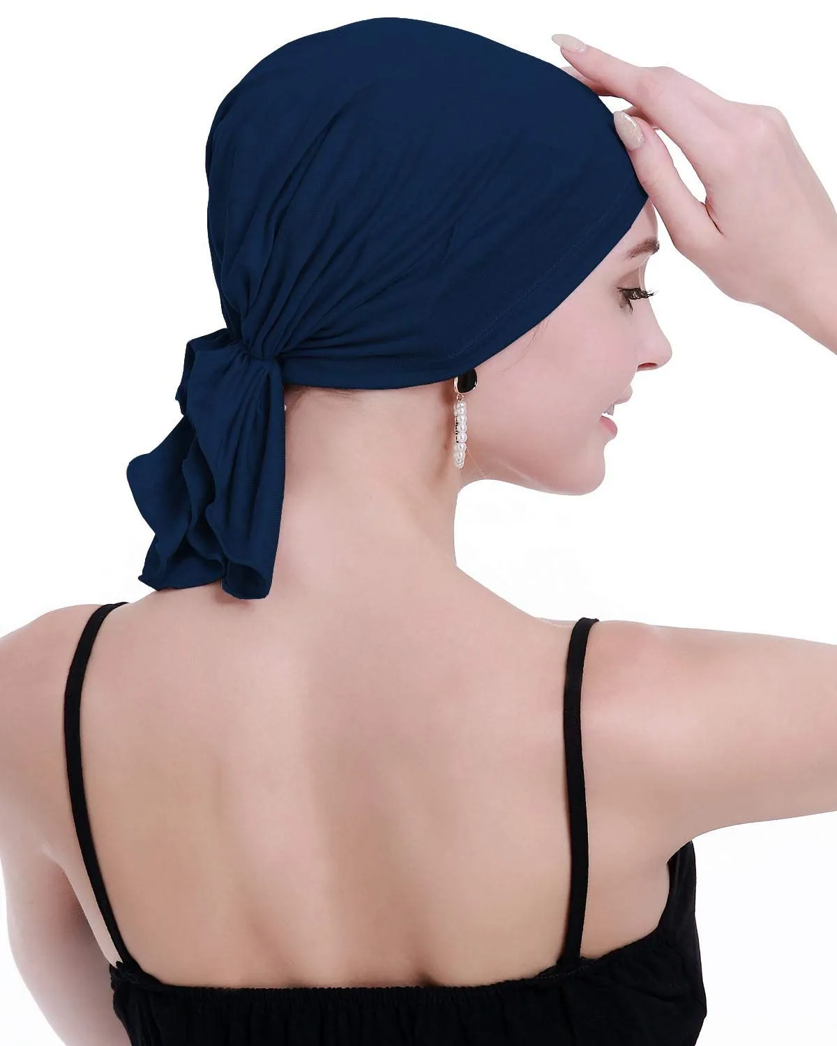 osvyo Copricapo in bambù per chemioterapia da donna, Turbante Bamboo Indigo Blu, Taglia unica - immagine 6