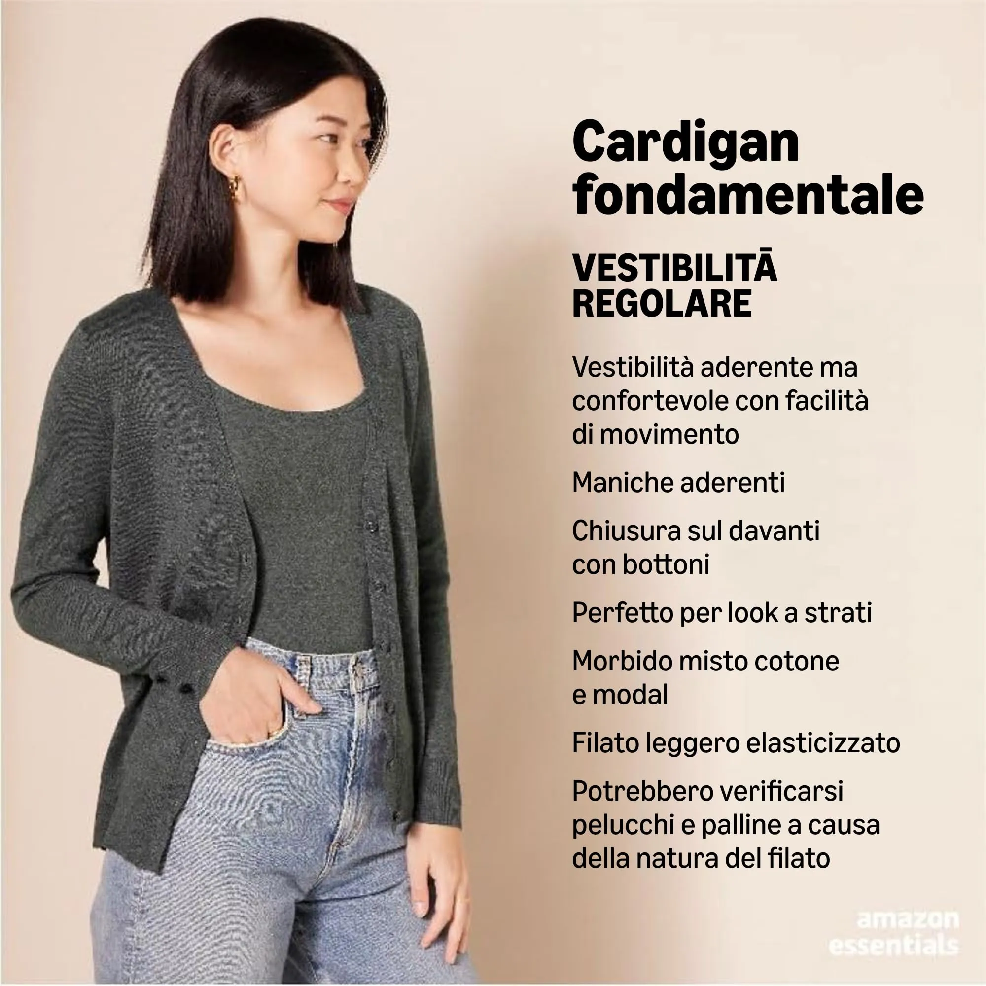 Amazon Essentials Felpa Cardigan Leggera Donna, Avorio, XXL - immagine 2