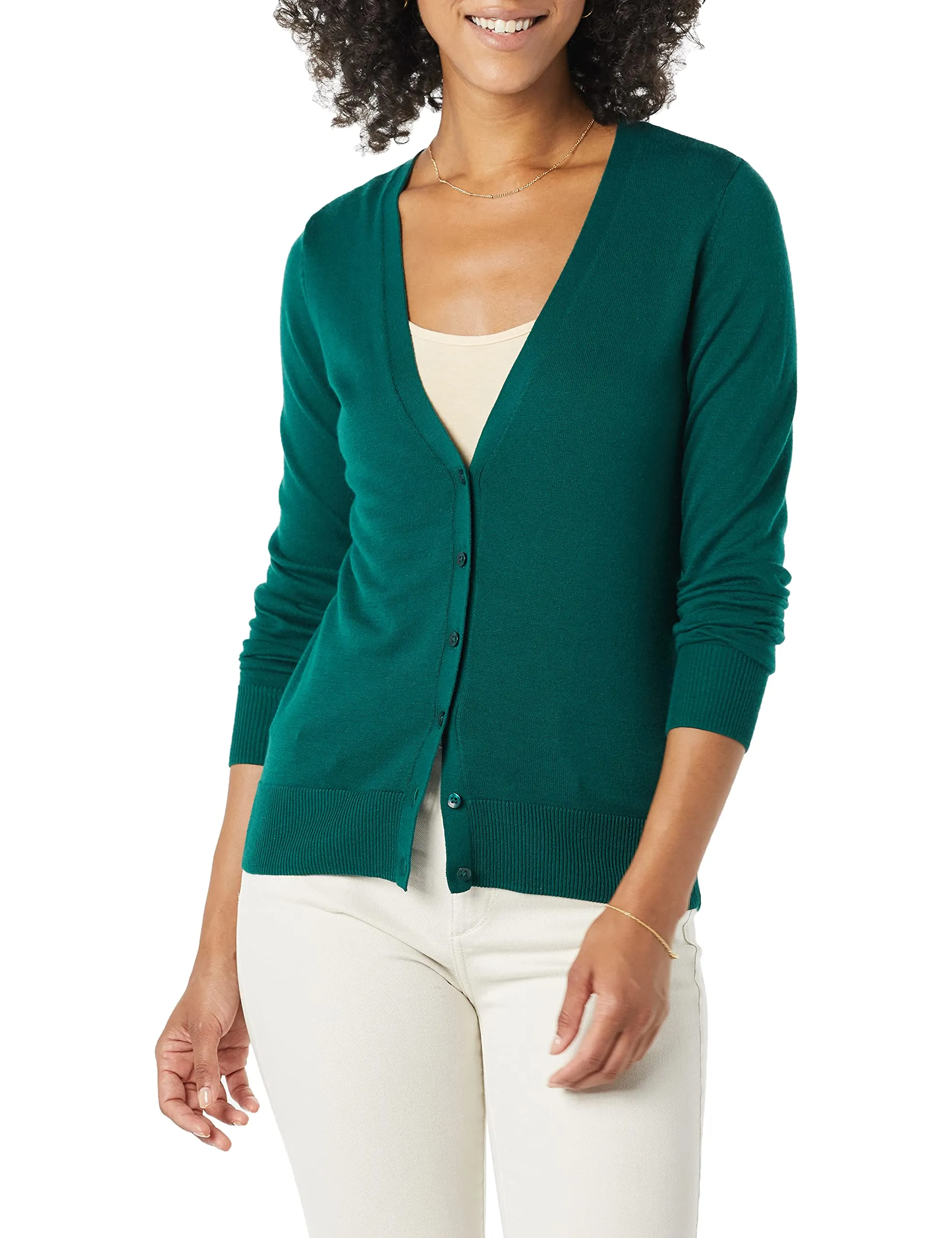 Amazon Essentials Felpa Cardigan Leggera Donna, Verde Scuro, S - immagine 1