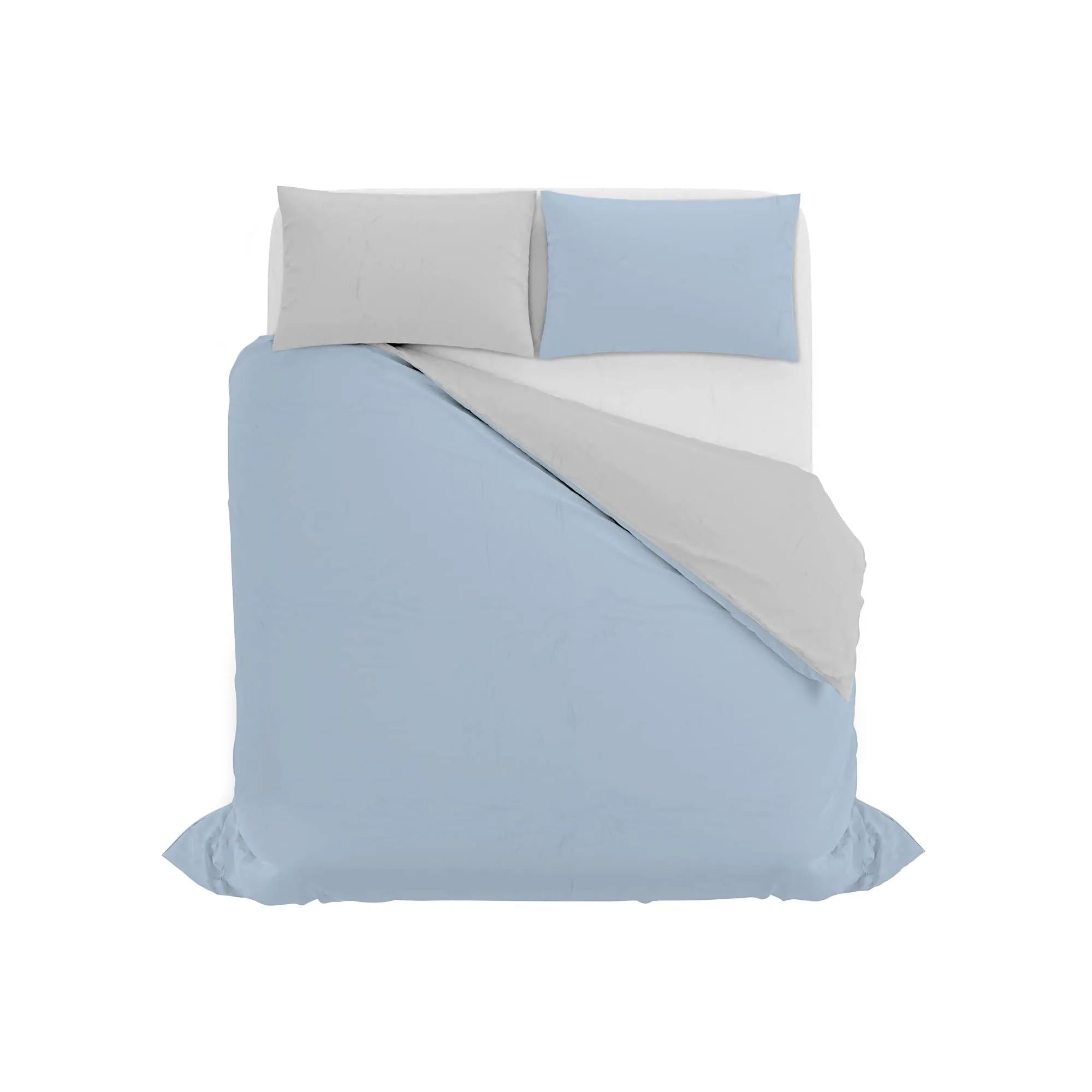 Italian Bed Linen Set Copripiumino 100% Cotone, Matrimoniale, 250x200 cm, Azzurro/Grigio Chiaro - immagine 10
