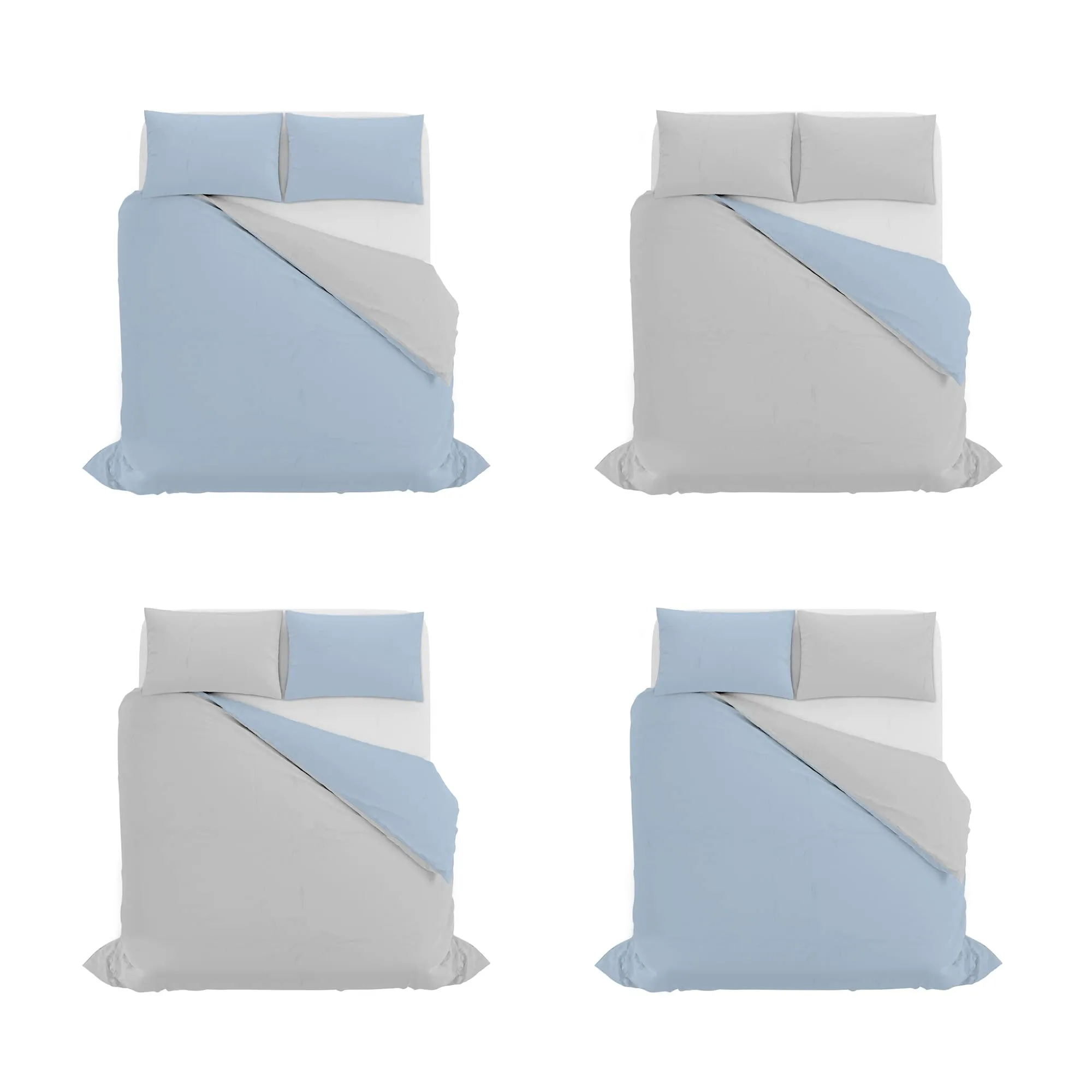 Italian Bed Linen Set Copripiumino 100% Cotone, Matrimoniale, 250x200 cm, Azzurro/Grigio Chiaro - immagine 11