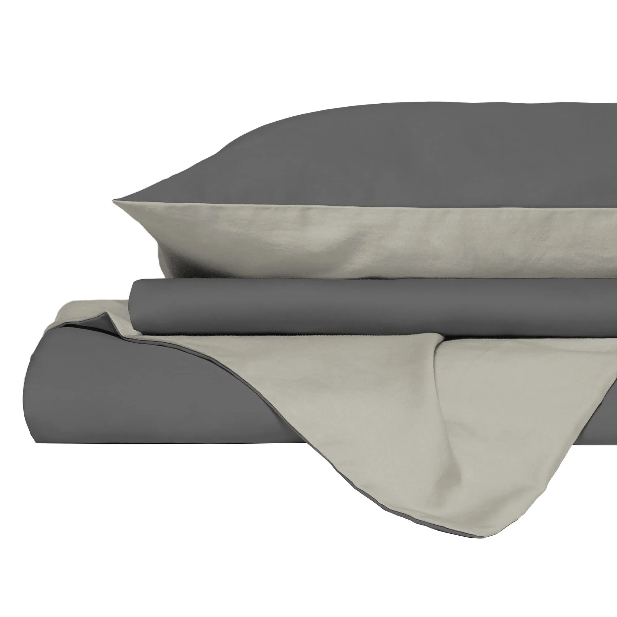 Italian Bed Linen Set Copripiumino 100% Cotone, 200x200 cm, Piazza e Mezza, Grigio Scuro/Panna - immagine 9
