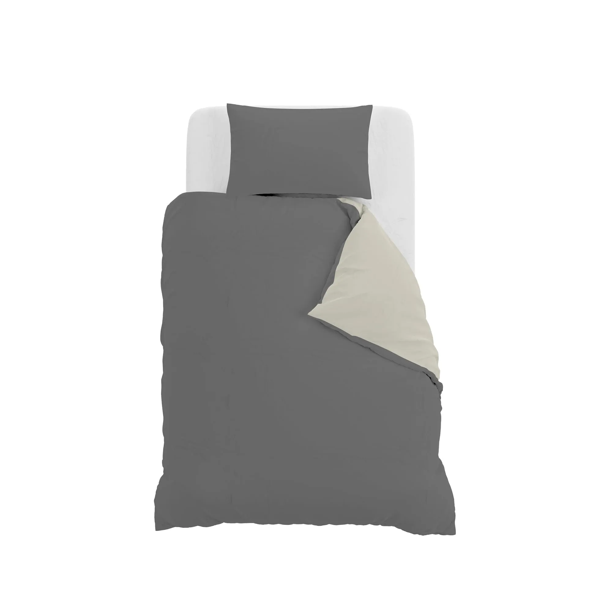 Italian Bed Linen Set Copripiumino 100% Cotone, 200x200 cm, Piazza e Mezza, Grigio Scuro/Panna - immagine 10