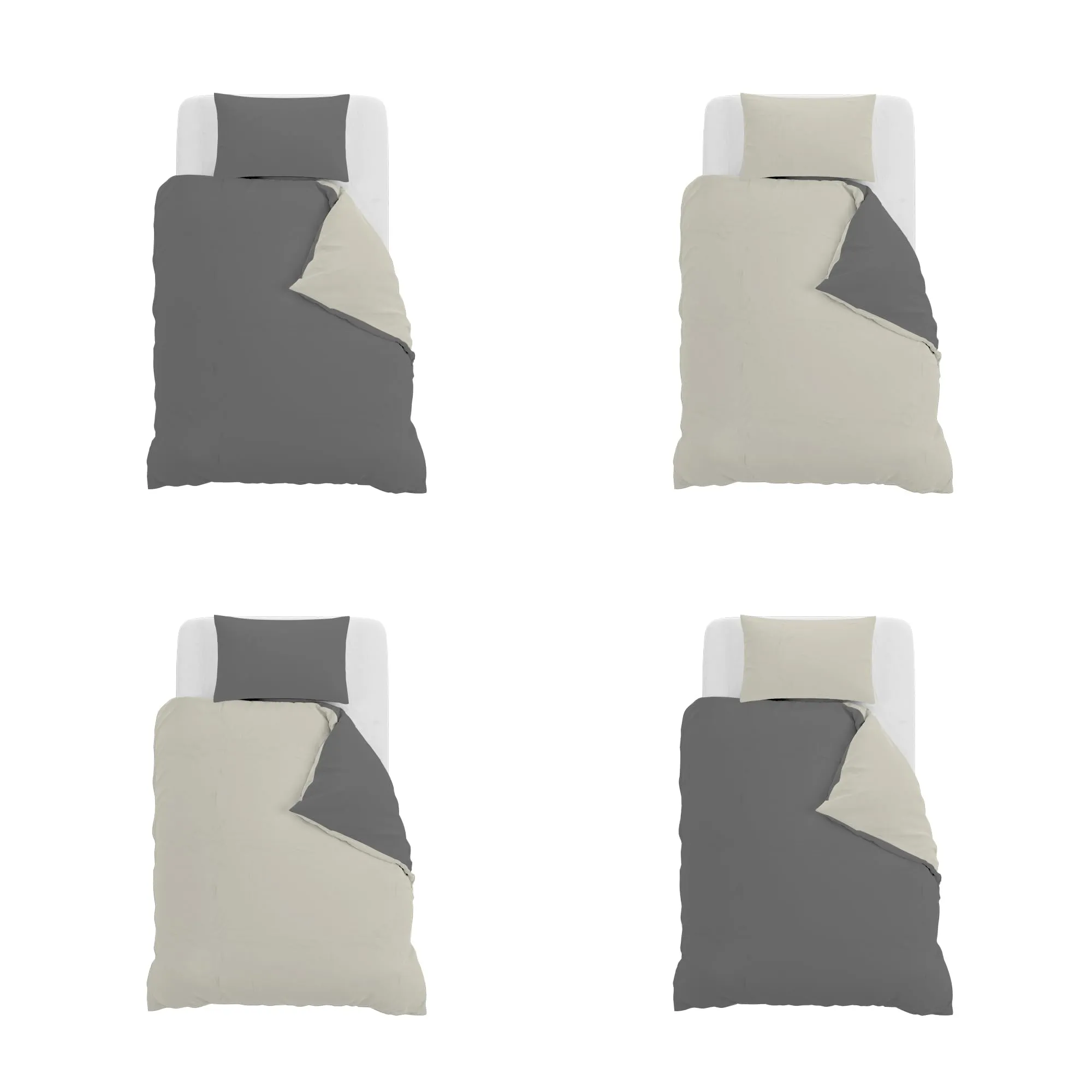 Italian Bed Linen Set Copripiumino 100% Cotone, 200x200 cm, Piazza e Mezza, Grigio Scuro/Panna - immagine 11