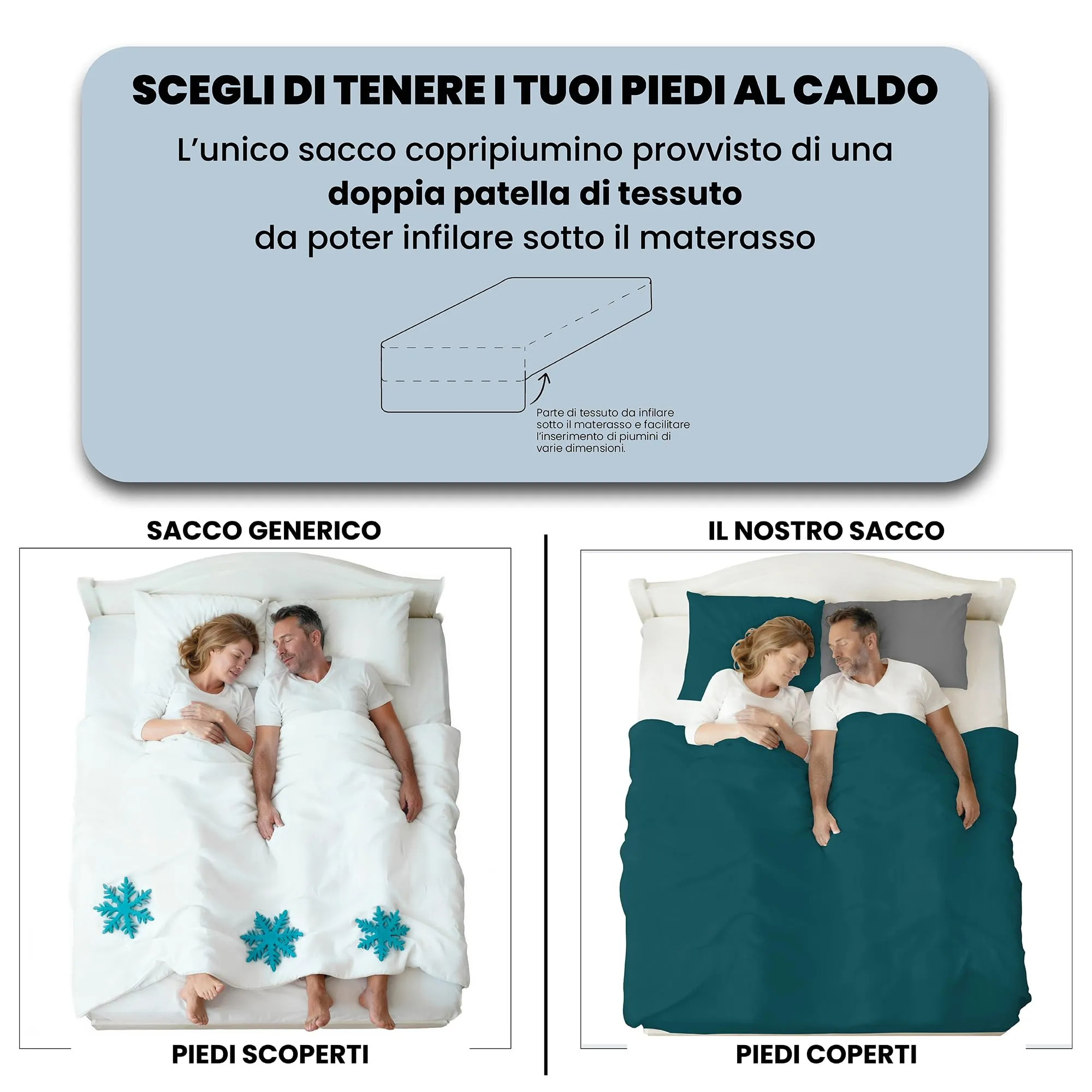 Italian Bed Linen Set Copripiumino 100% Cotone, Matrimoniale, 250x200 cm, Verde Petrolio/Grigio Scuro - immagine 6