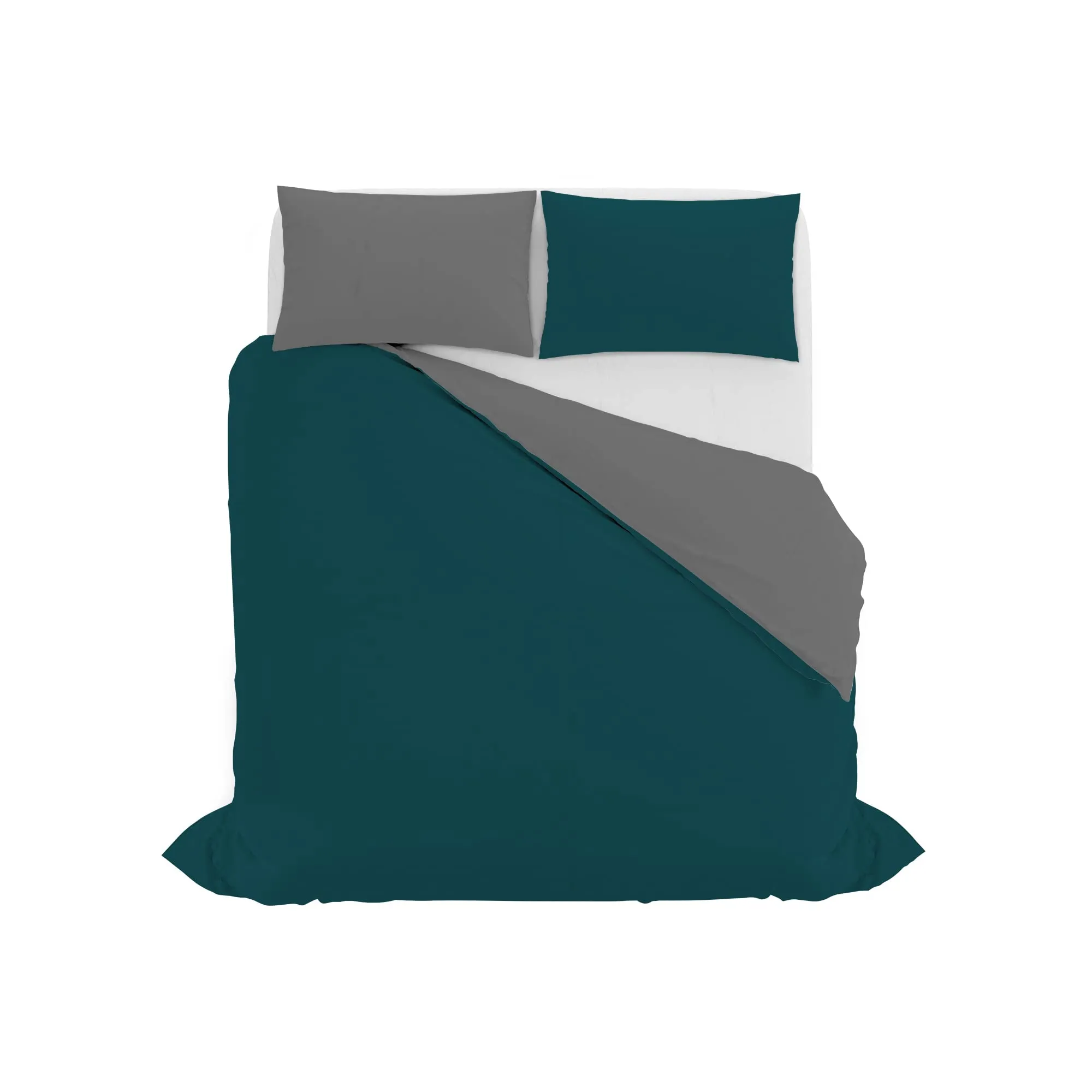 Italian Bed Linen Set Copripiumino 100% Cotone, Matrimoniale, 250x200 cm, Verde Petrolio/Grigio Scuro - immagine 10
