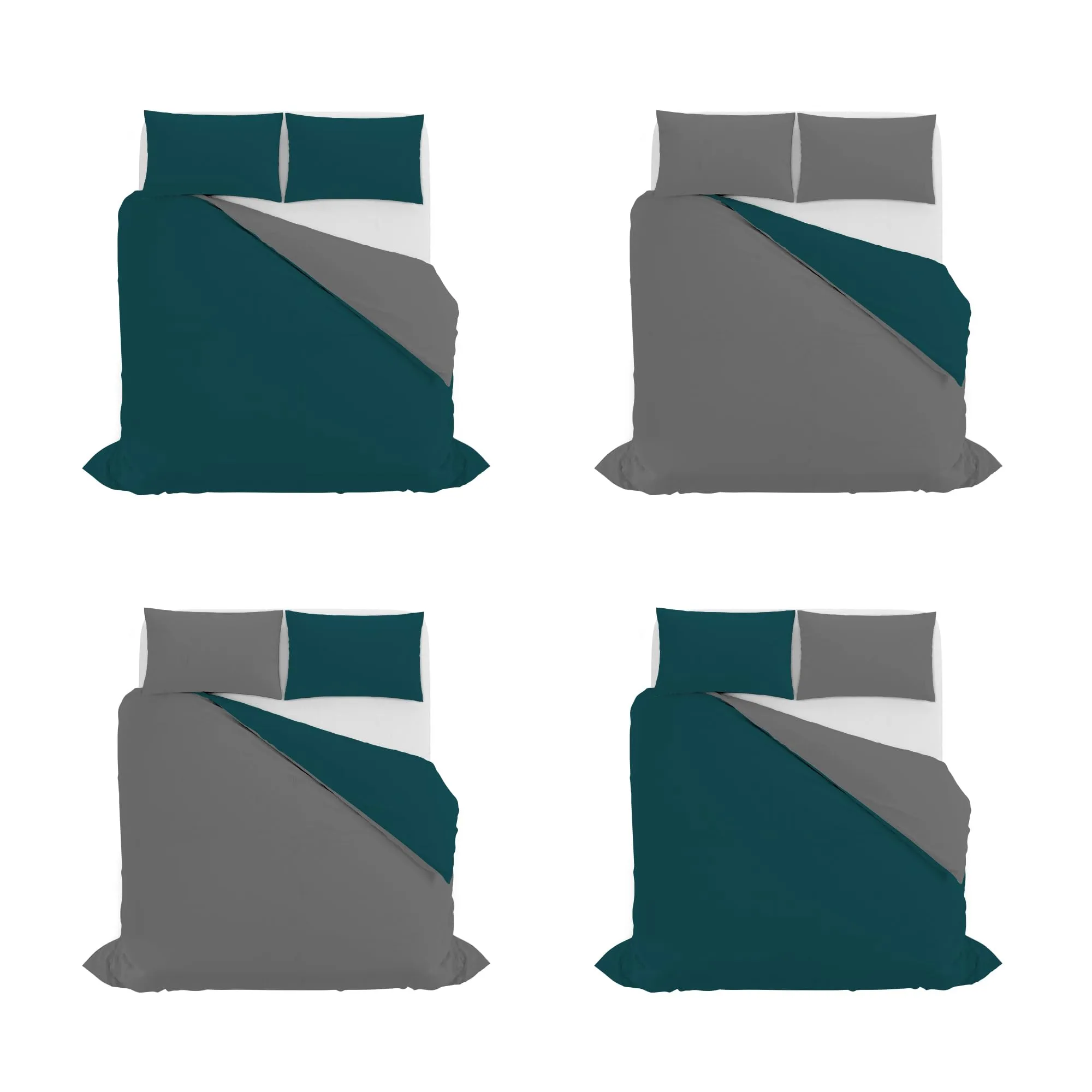Italian Bed Linen Set Copripiumino 100% Cotone, Matrimoniale, 250x200 cm, Verde Petrolio/Grigio Scuro - immagine 11
