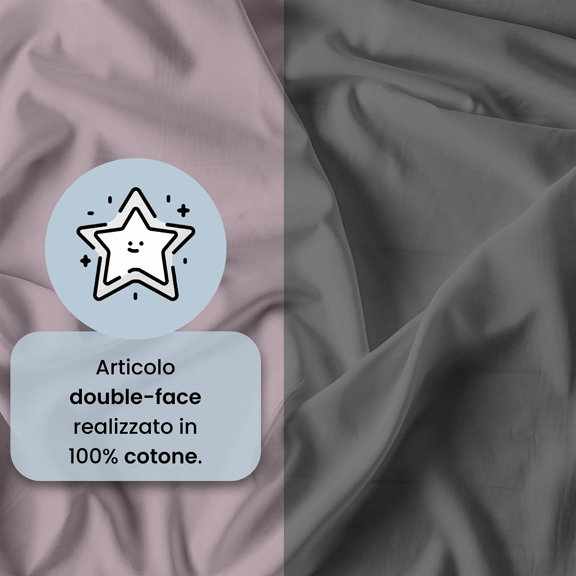 Italian Bed Linen Set Copripiumino 100% Cotone, 200x200 cm, Piazza e Mezza, Rosa Antico/Grigio Scuro - immagine 3