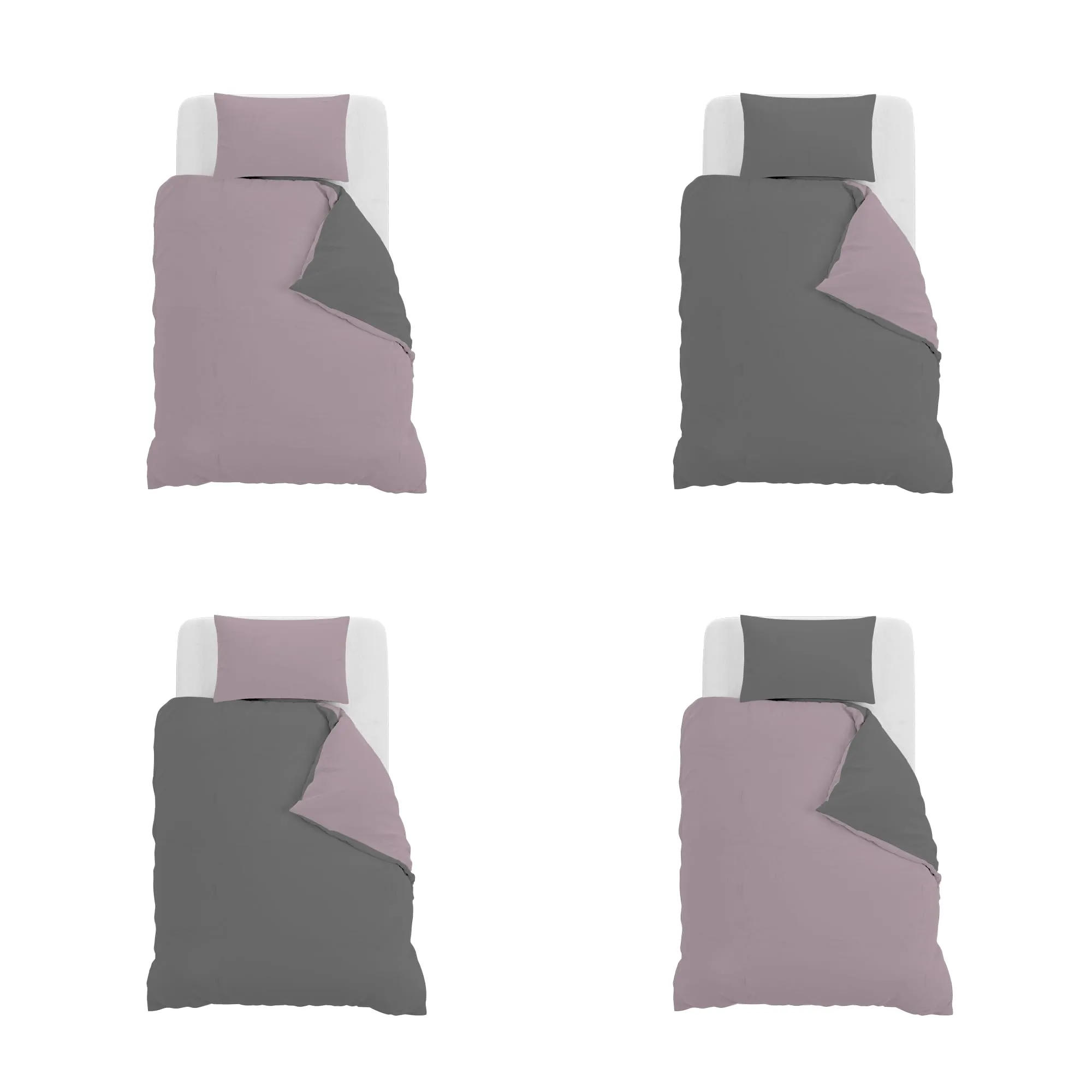 Italian Bed Linen Set Copripiumino 100% Cotone, 200x200 cm, Piazza e Mezza, Rosa Antico/Grigio Scuro - immagine 11