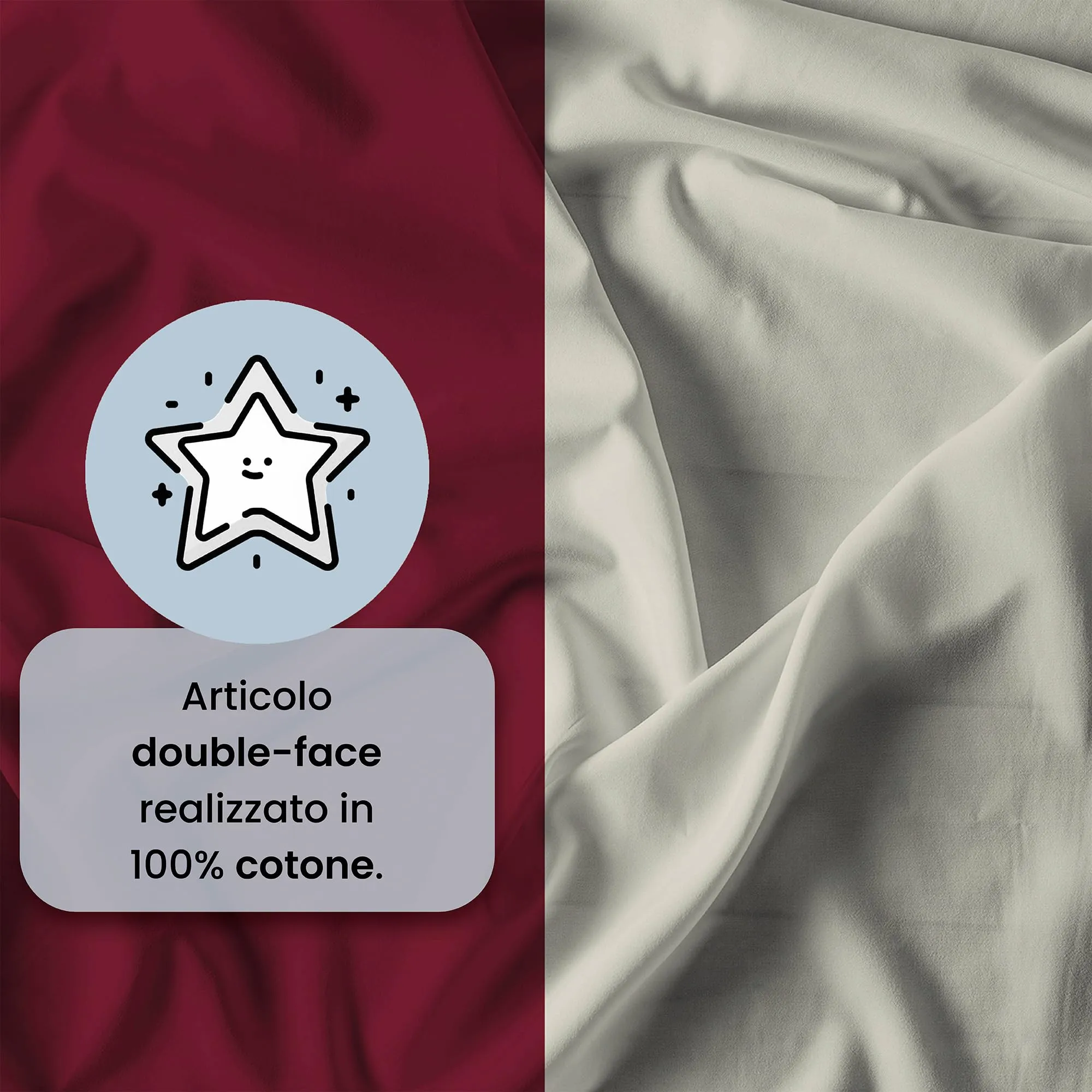 Italian Bed Linen Set Copripiumino 100% Cotone, 200x200 cm, Piazza e Mezza, Bordeaux/Panna - immagine 3