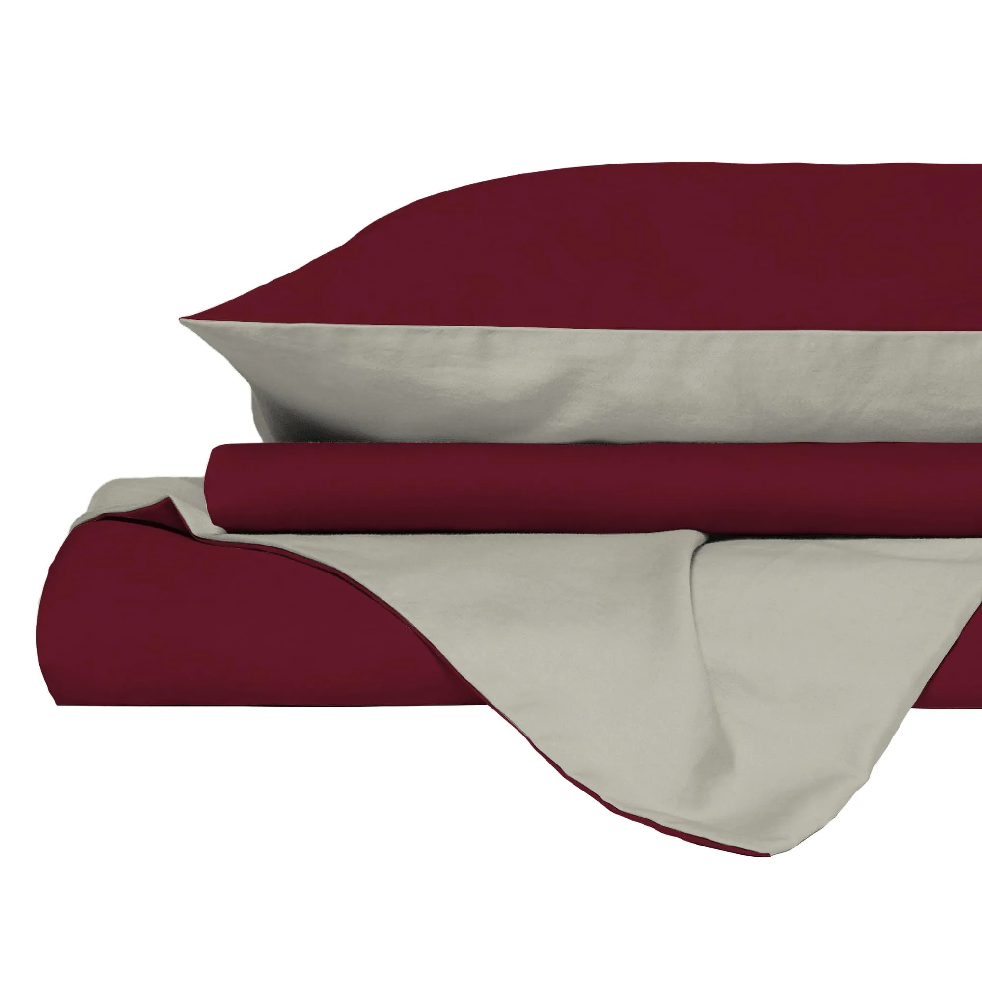 Italian Bed Linen Set Copripiumino 100% Cotone, 200x200 cm, Piazza e Mezza, Bordeaux/Panna - immagine 9