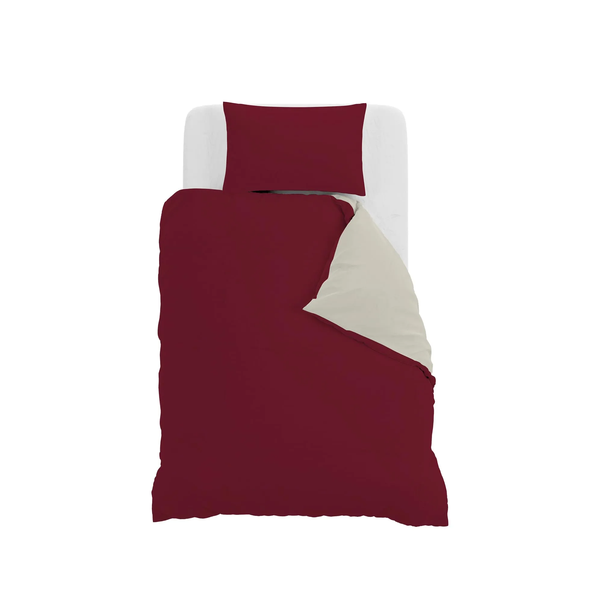 Italian Bed Linen Set Copripiumino 100% Cotone, 200x200 cm, Piazza e Mezza, Bordeaux/Panna - immagine 10