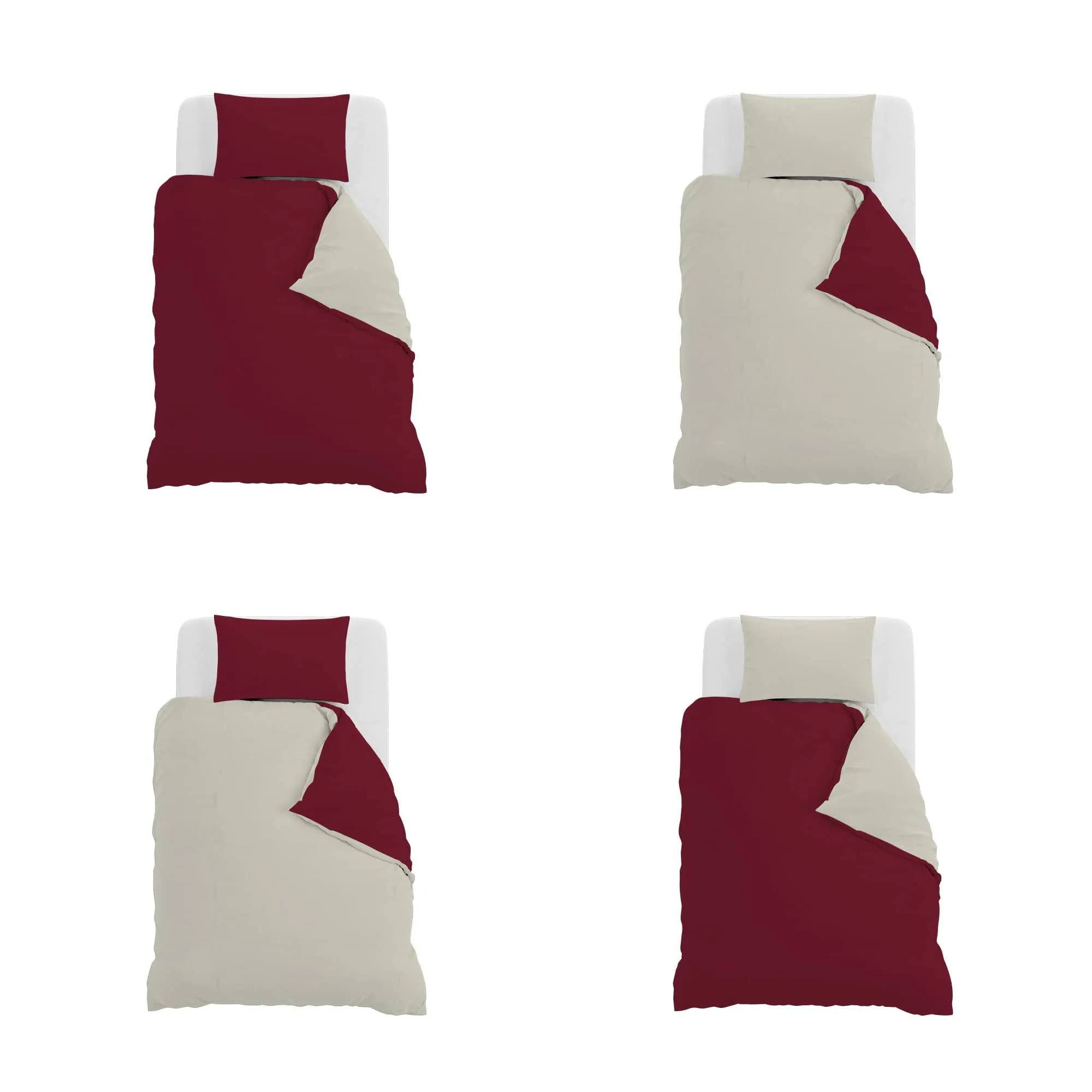 Italian Bed Linen Set Copripiumino 100% Cotone, 200x200 cm, Piazza e Mezza, Bordeaux/Panna - immagine 11