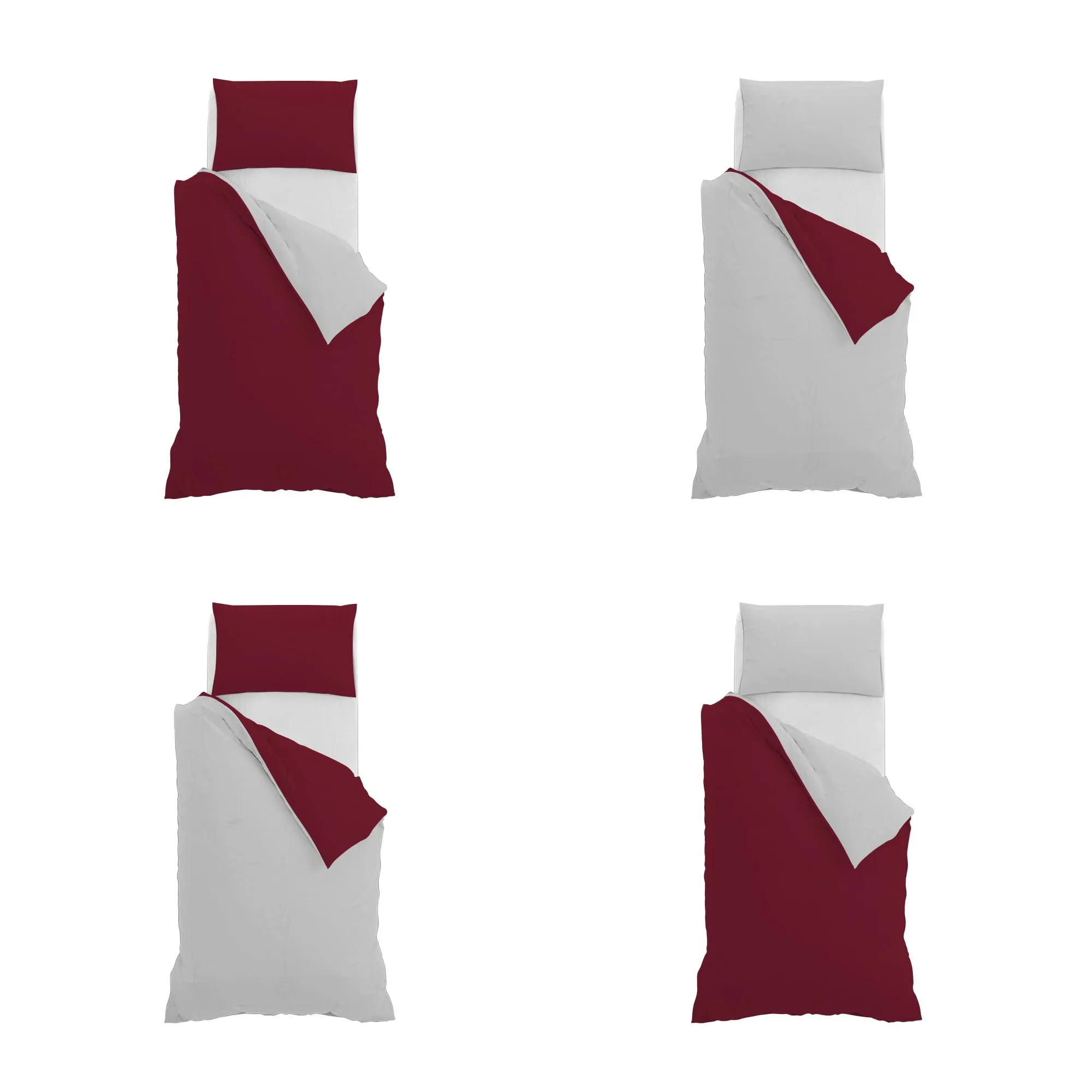 Italian Bed Linen Set Copripiumino 100% Cotone, Singolo, 150x200 cm, Bordeaux/Grigio Chiaro - immagine 11