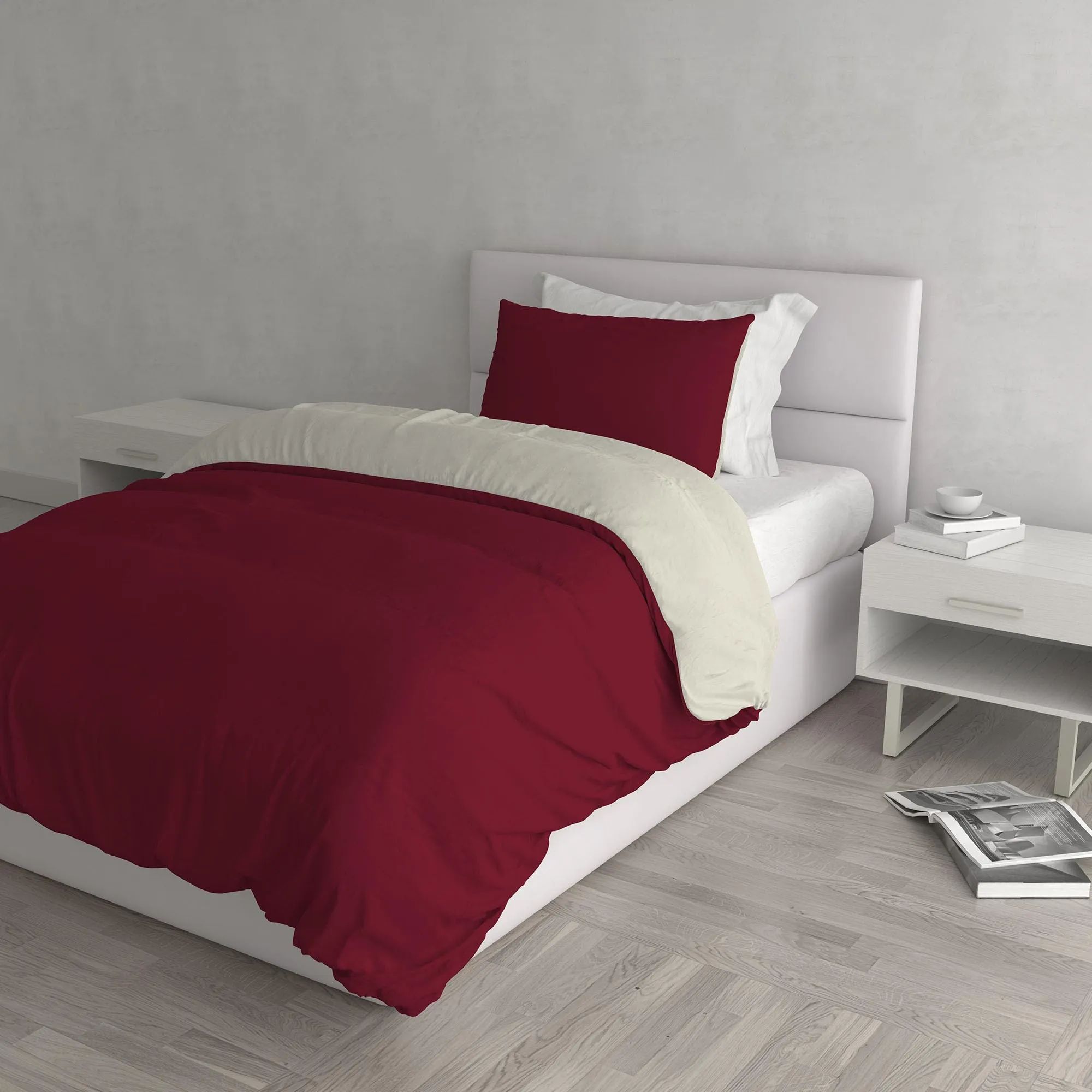 Italian Bed Linen Set Copripiumino 100% Cotone Natural Color, Singolo, 150x200 cm, Bordeaux/Panna - immagine 1