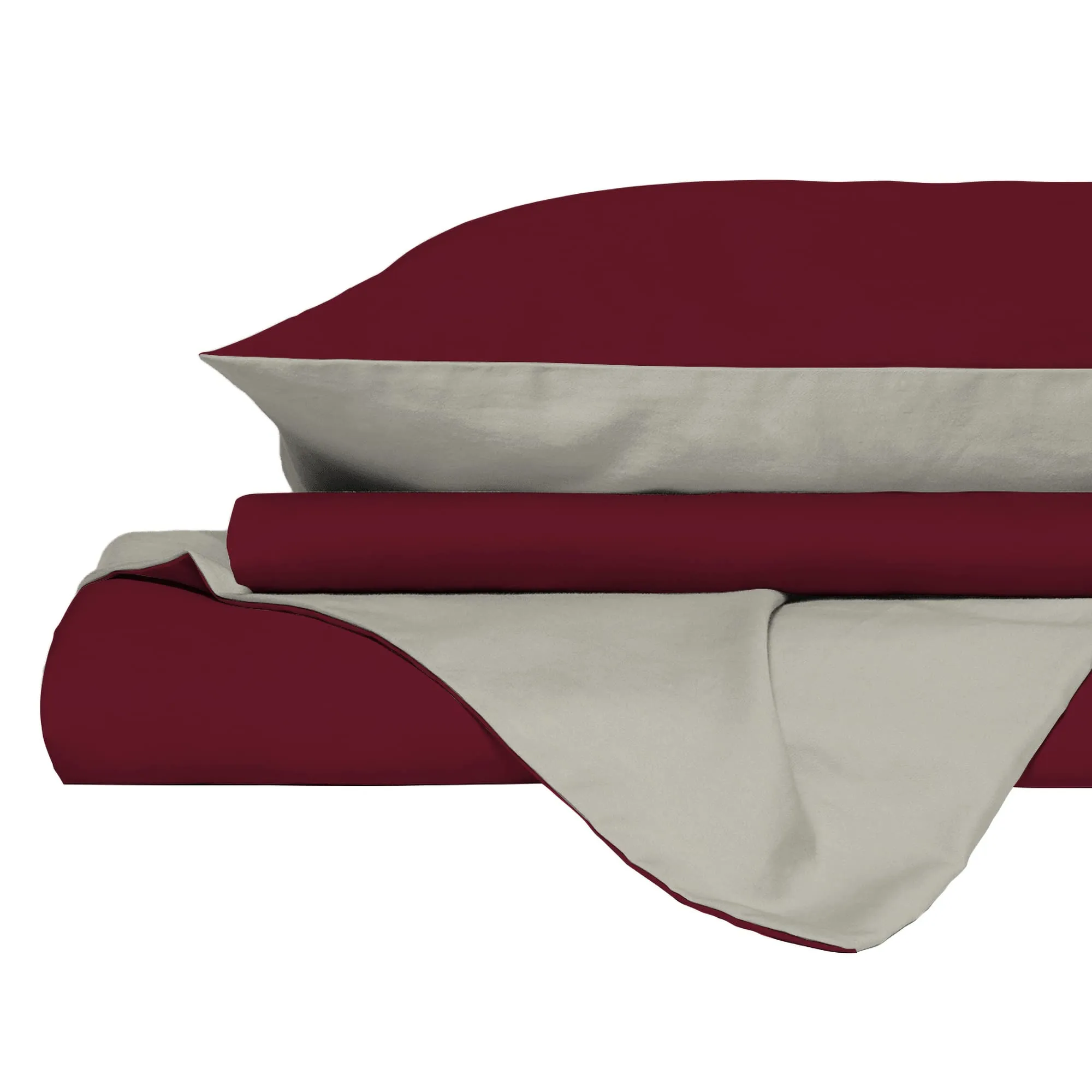 Italian Bed Linen Set Copripiumino 100% Cotone Natural Color, Singolo, 150x200 cm, Bordeaux/Panna - immagine 9
