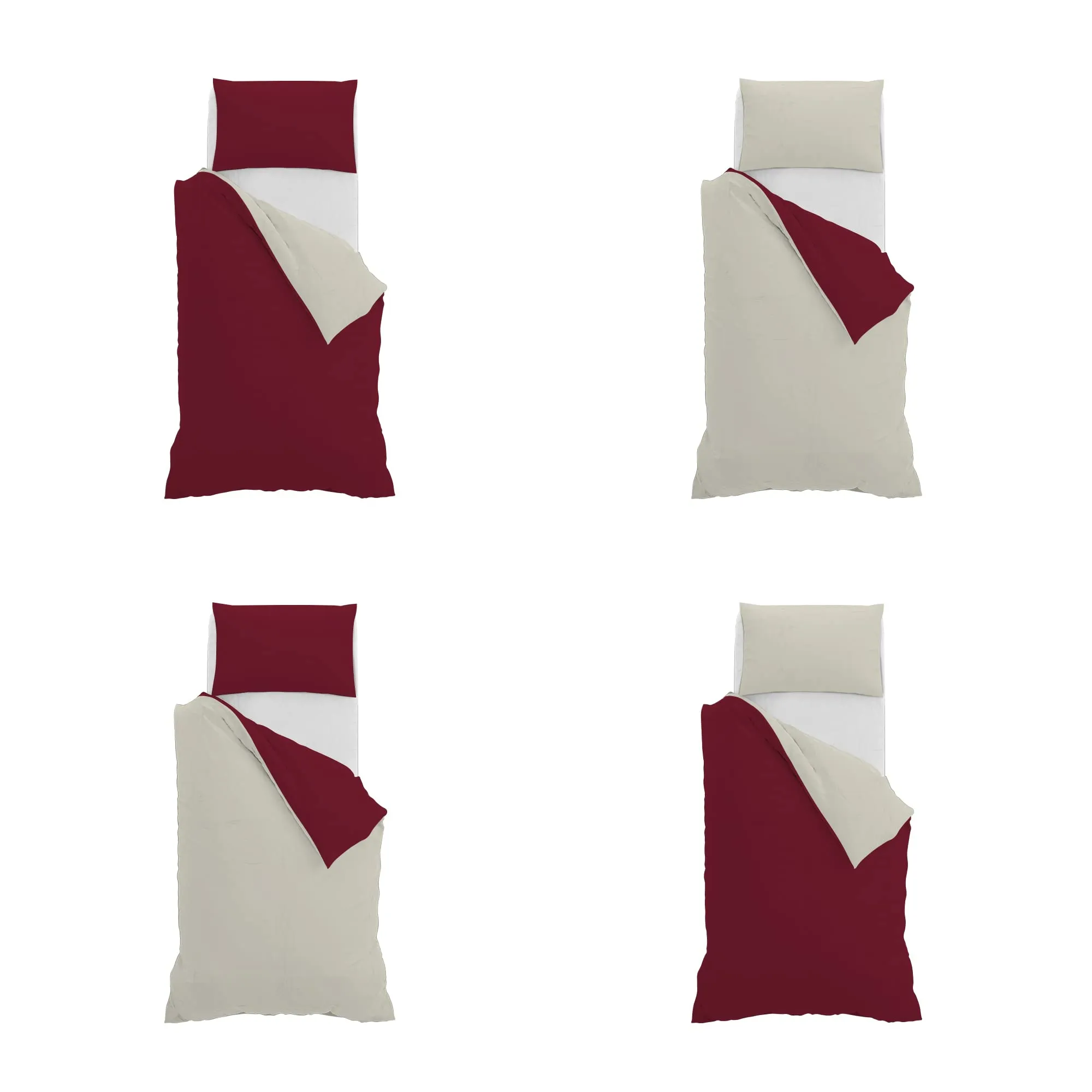 Italian Bed Linen Set Copripiumino 100% Cotone Natural Color, Singolo, 150x200 cm, Bordeaux/Panna - immagine 11